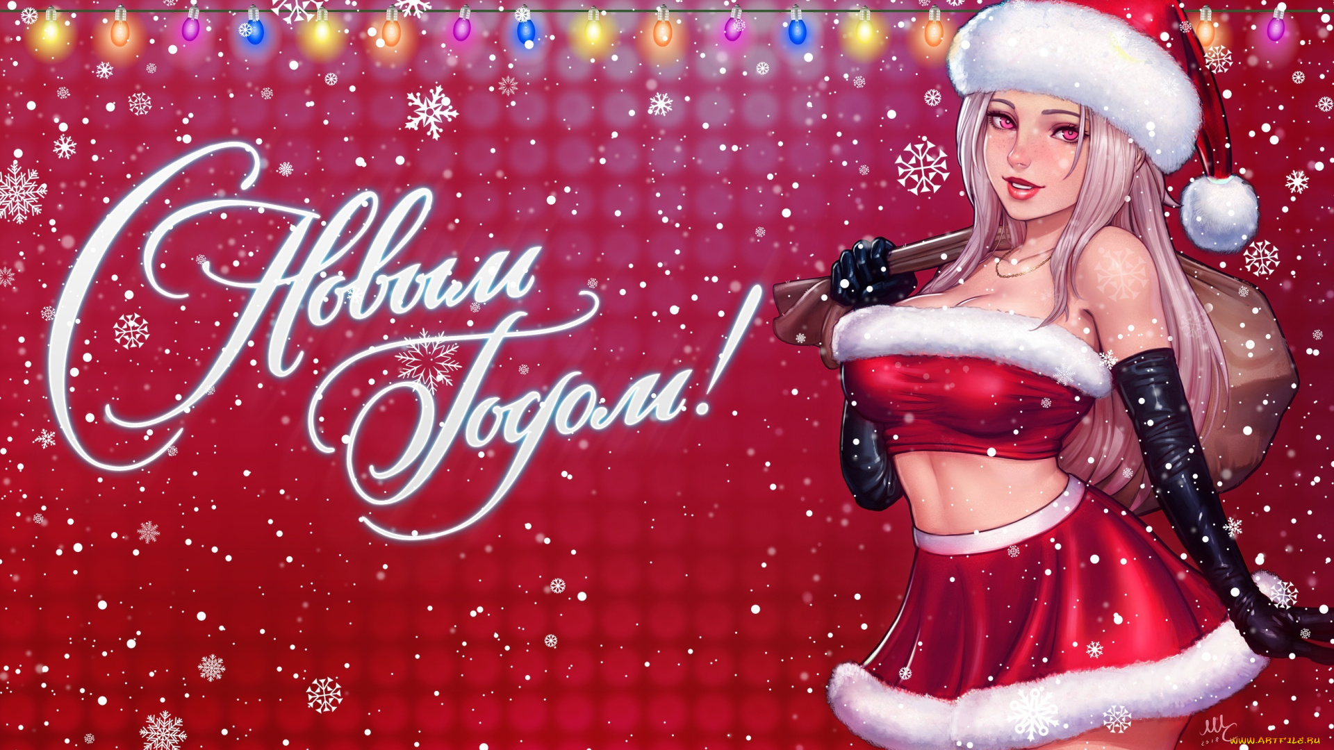 праздничные, векторная, графика, , новый, год, рождество, девушка, зима, праздник, снегурочка, новый, год, снег, фон, снежинки