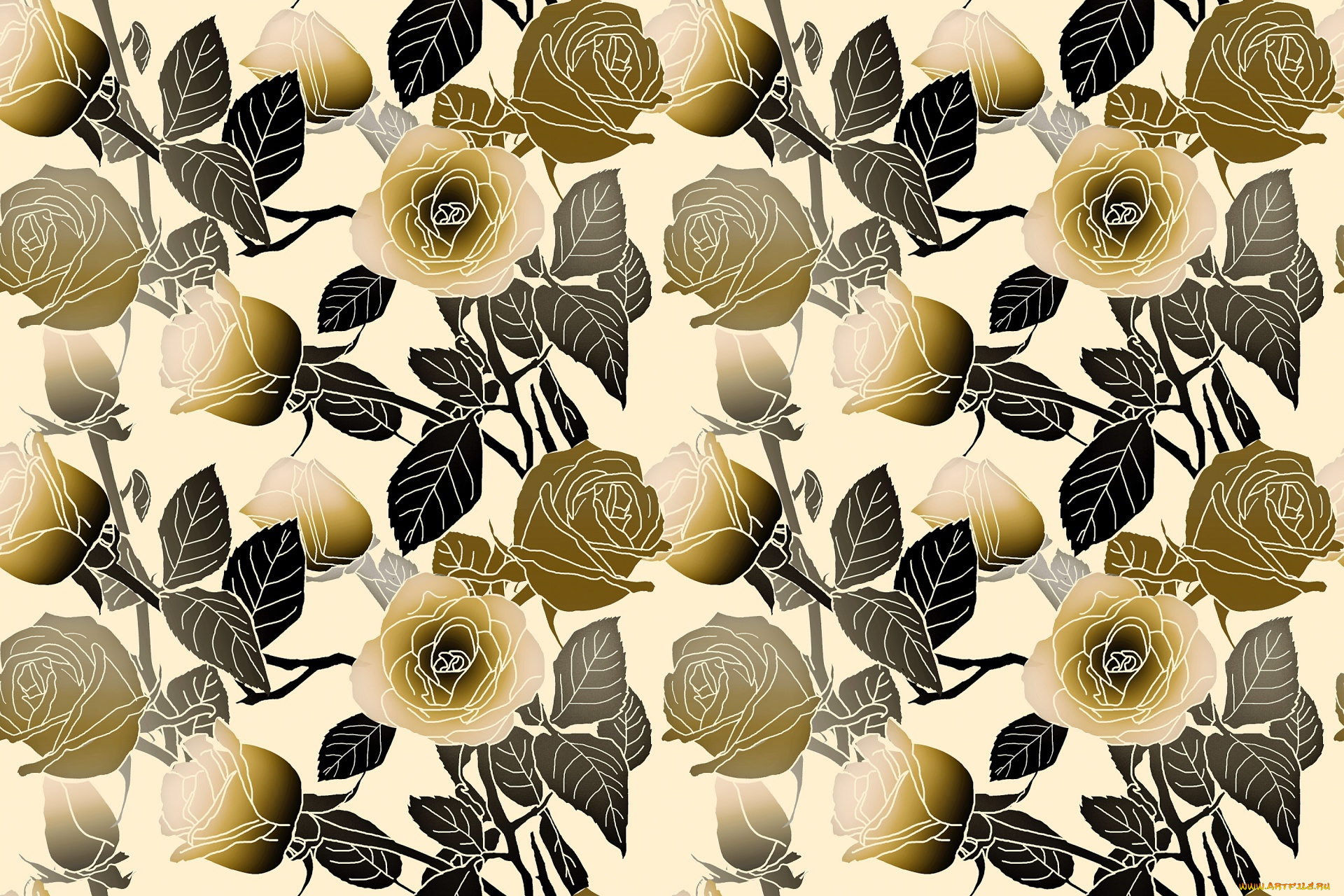 векторная, графика, цветы, , flowers, цветы, желтый, фон, черный, розы