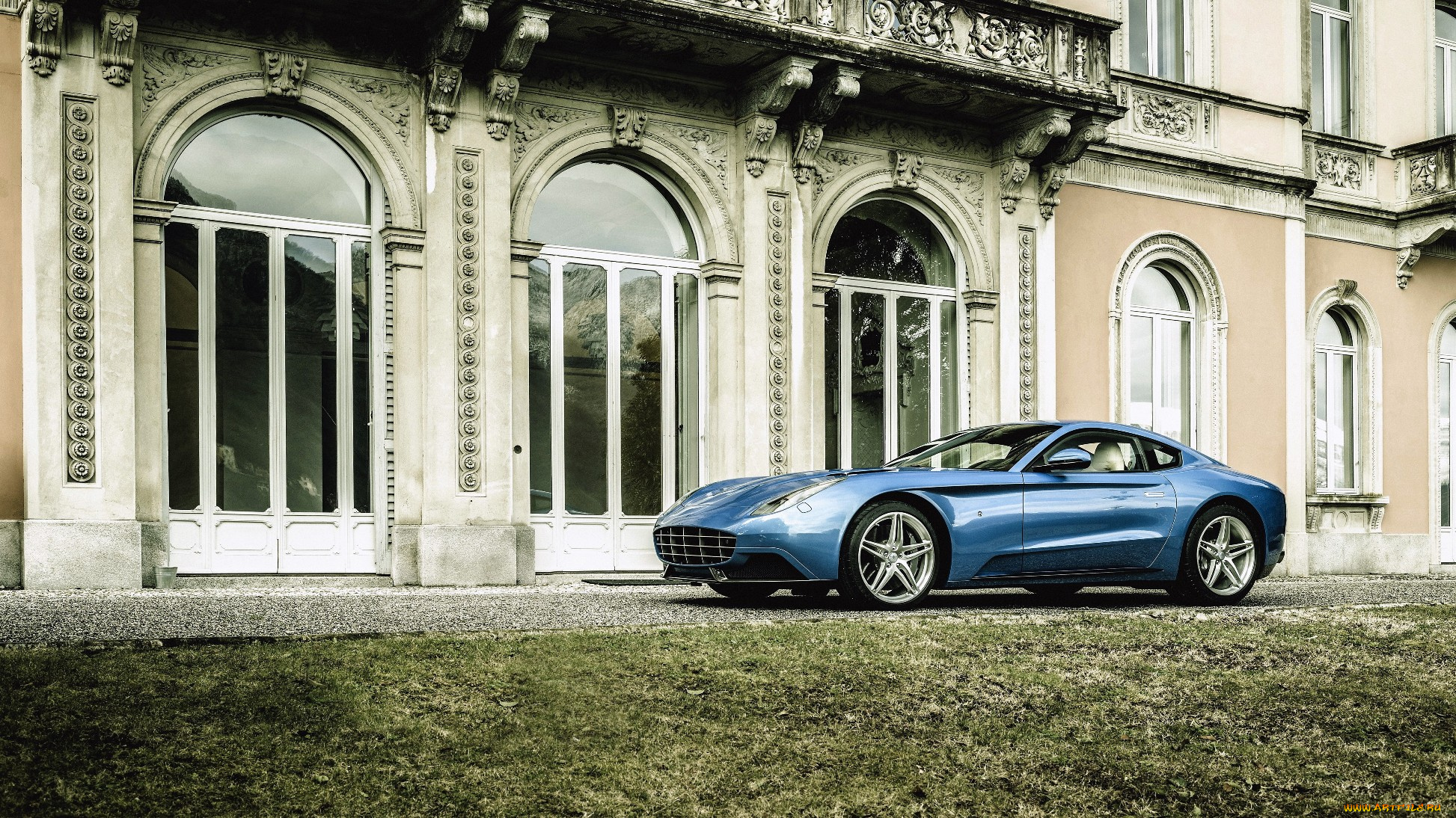 автомобили, ferrari, здание, особняк, дом, синий, феррари