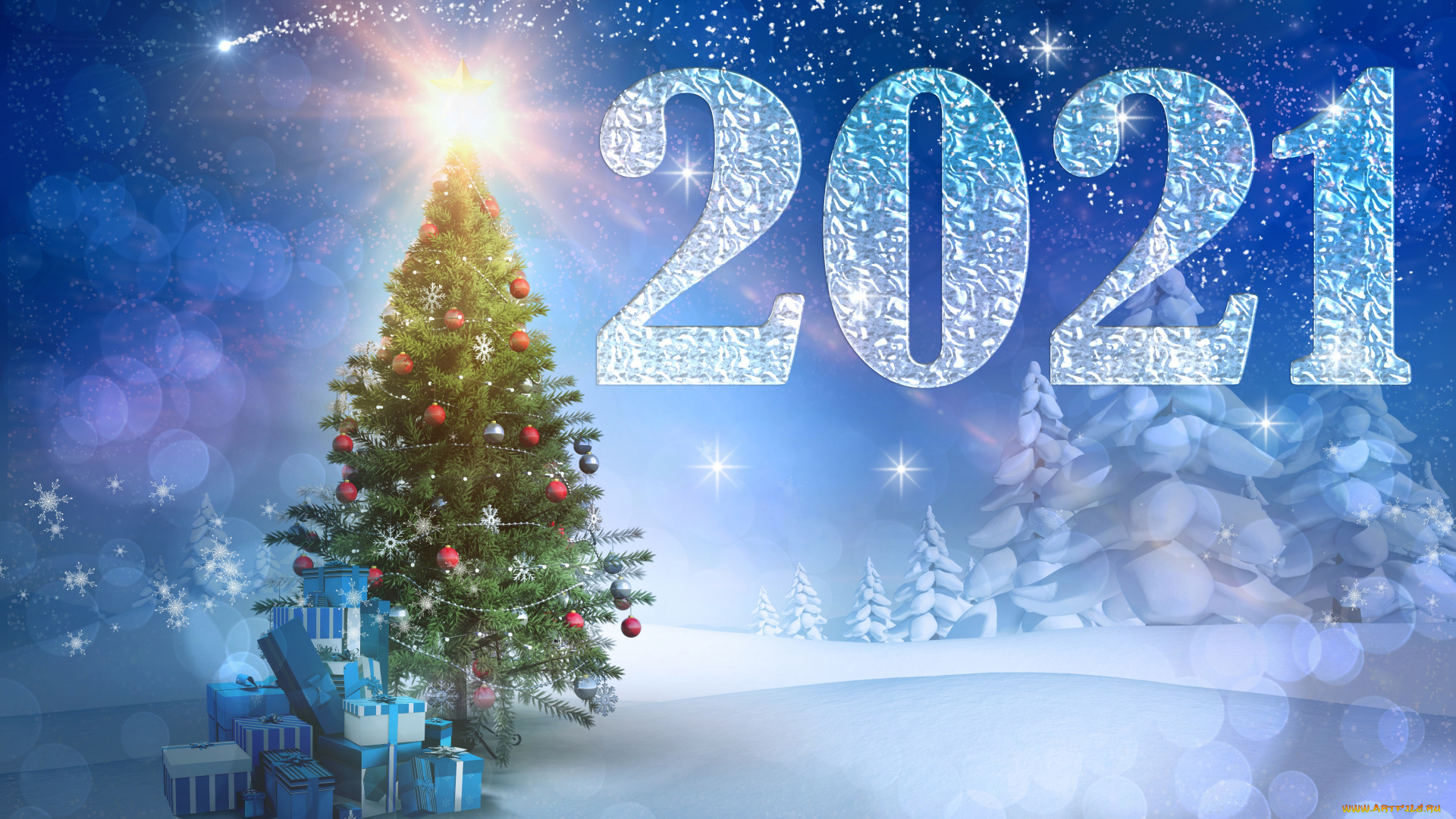 праздничные, 3д, графика, , новый, год, ёлки, подарки, снег