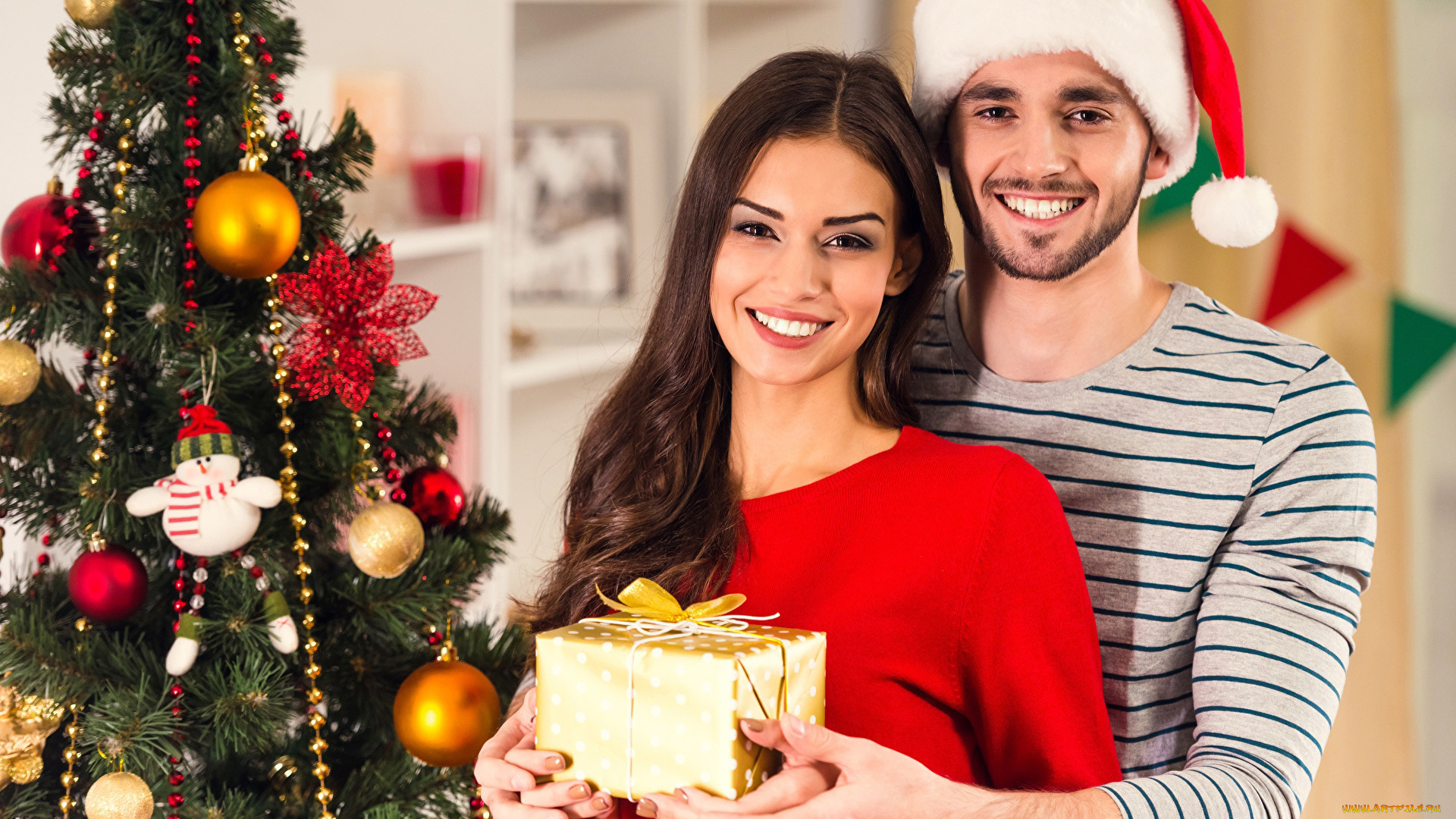 разное, мужчина, женщина, елка, праздник, подарок, колпак, влюбленные