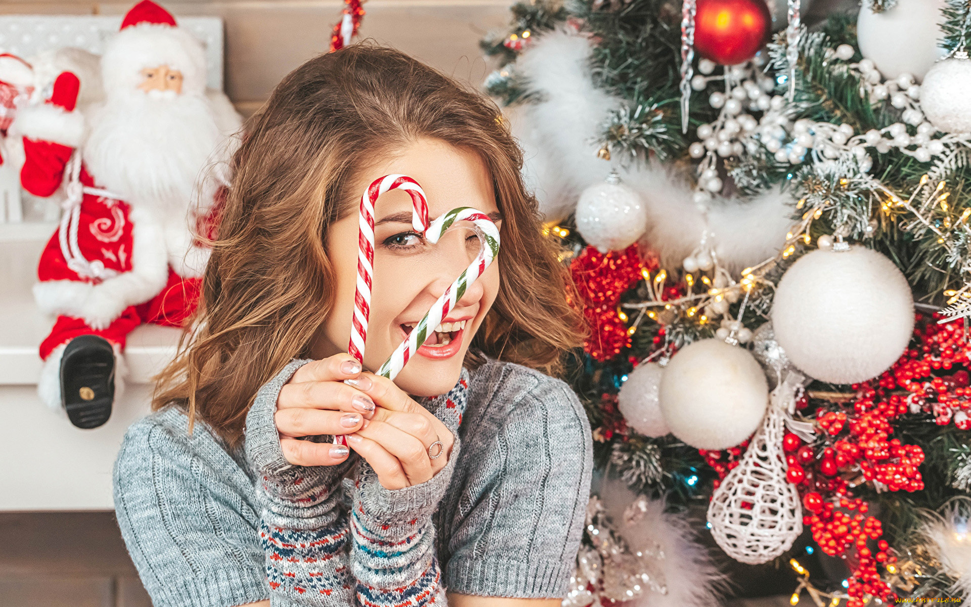 девушки, -, брюнетки, , шатенки, леденцы, праздник, елка