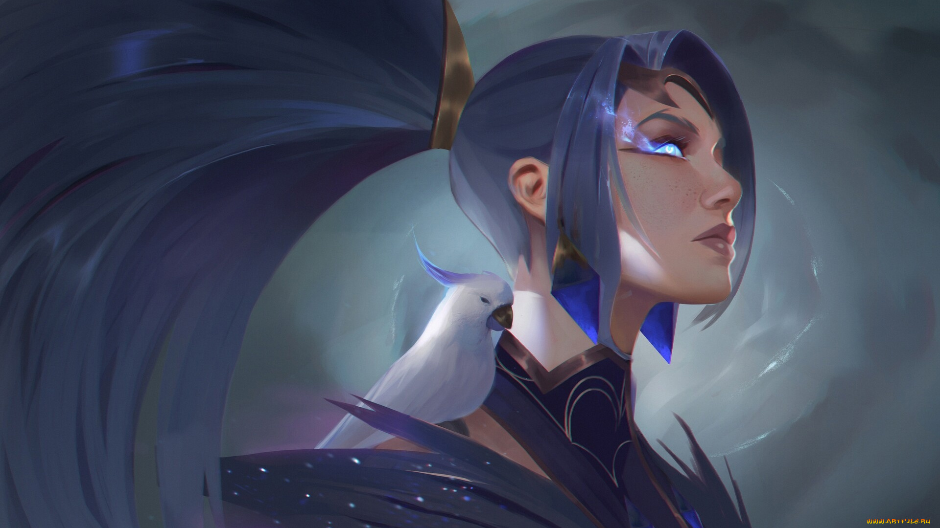 фэнтези, девушки, девушка, лицо, попугай