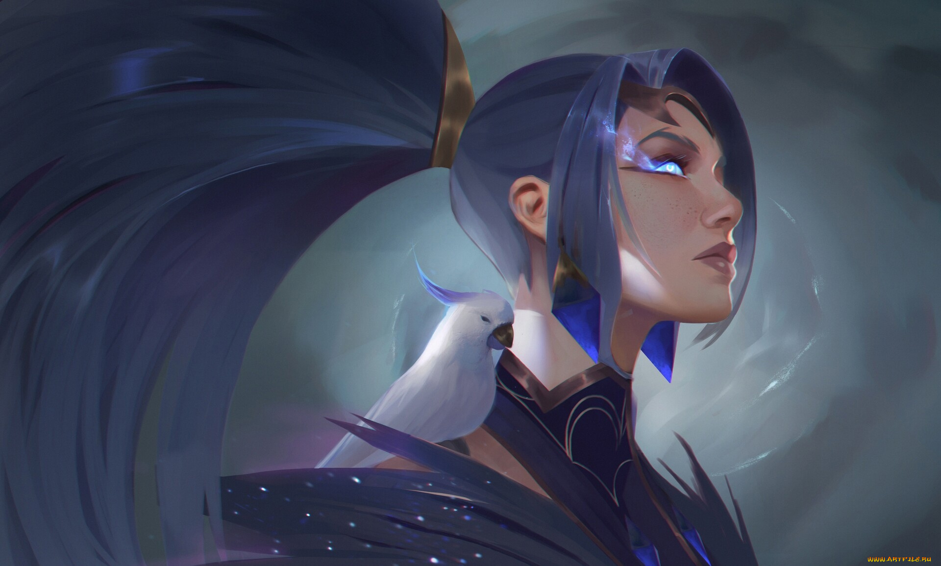 фэнтези, девушки, девушка, лицо, попугай