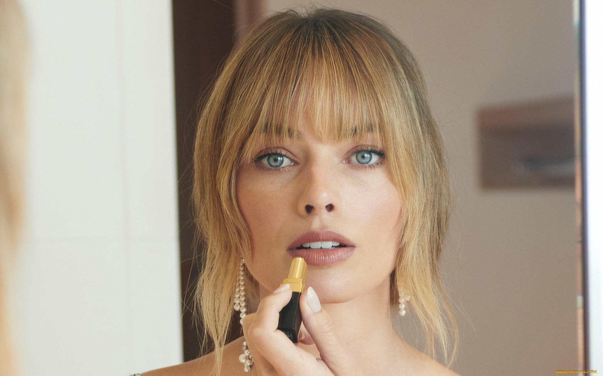 девушки, margot, robbie, блондинка, лицо, помада