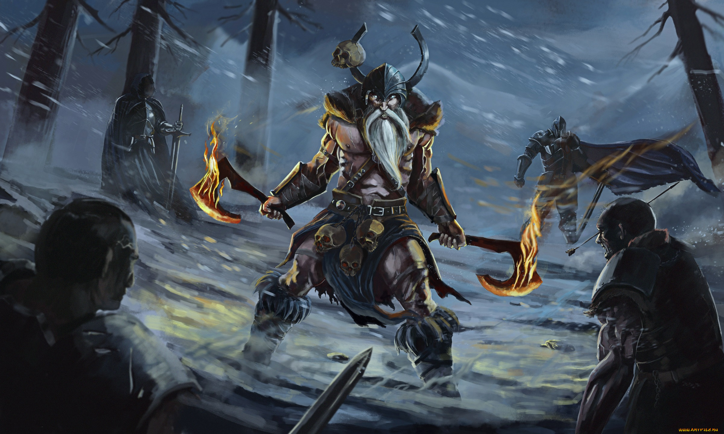 фэнтези, люди, викинг, огненые, топоры