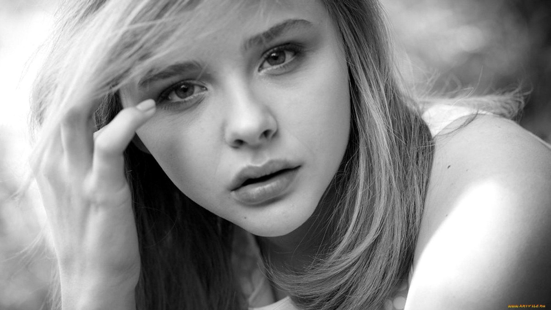 девушки, chloe, grace, moretz, актриса, лицо, черно-белая
