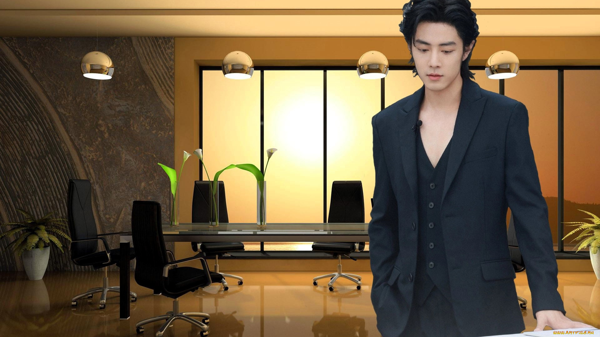 мужчины, xiao, zhan, актер, костюм, стол