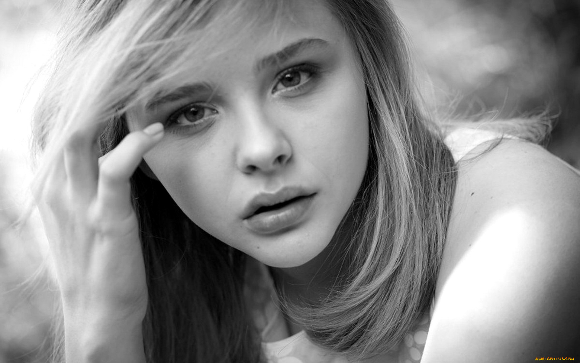 девушки, chloe, grace, moretz, актриса, лицо, черно-белая