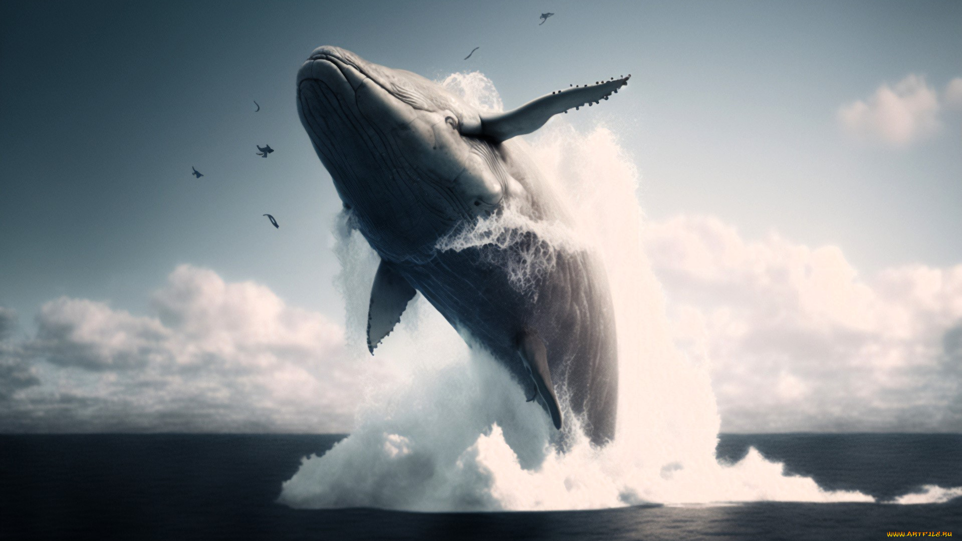 разное, компьютерный, дизайн, кит, прыжок, море
