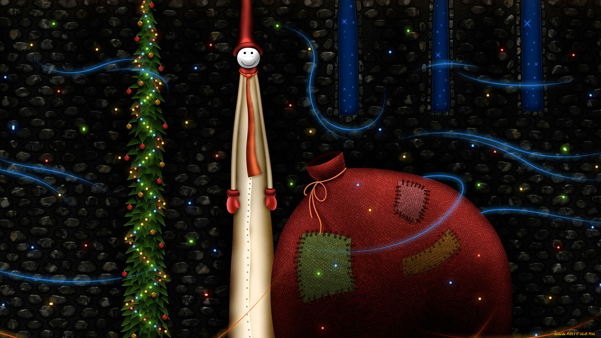 рисованное, vladstudio, мешок, фигура, ёлка