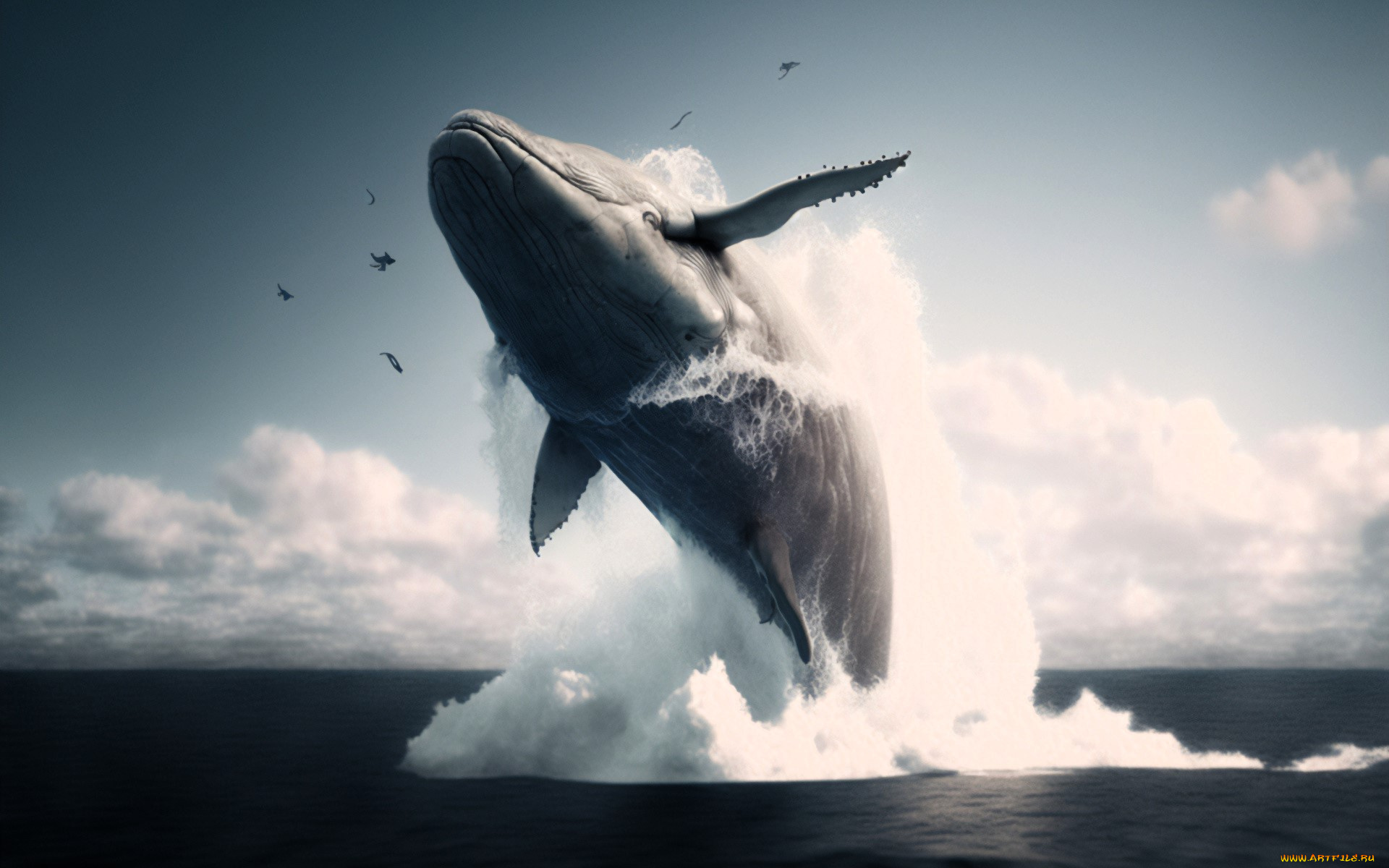разное, компьютерный, дизайн, кит, прыжок, море