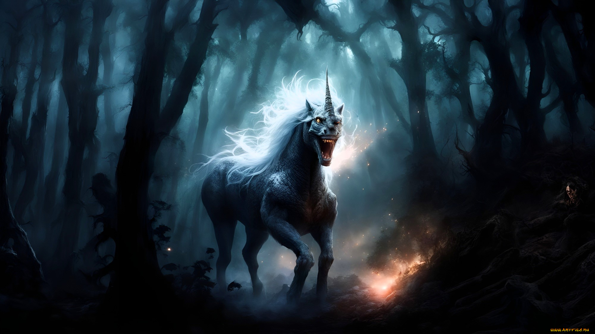 3д, графика, существа, , creatures, монстр, единорог, лес