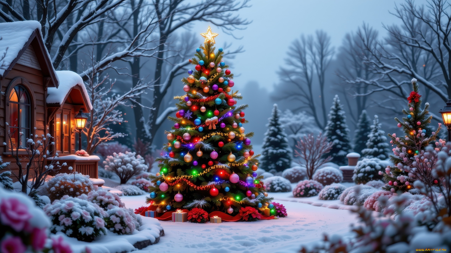 автор, wp, stl, 3д, графика, праздники, , holidays, зима, снег, елка, украшения