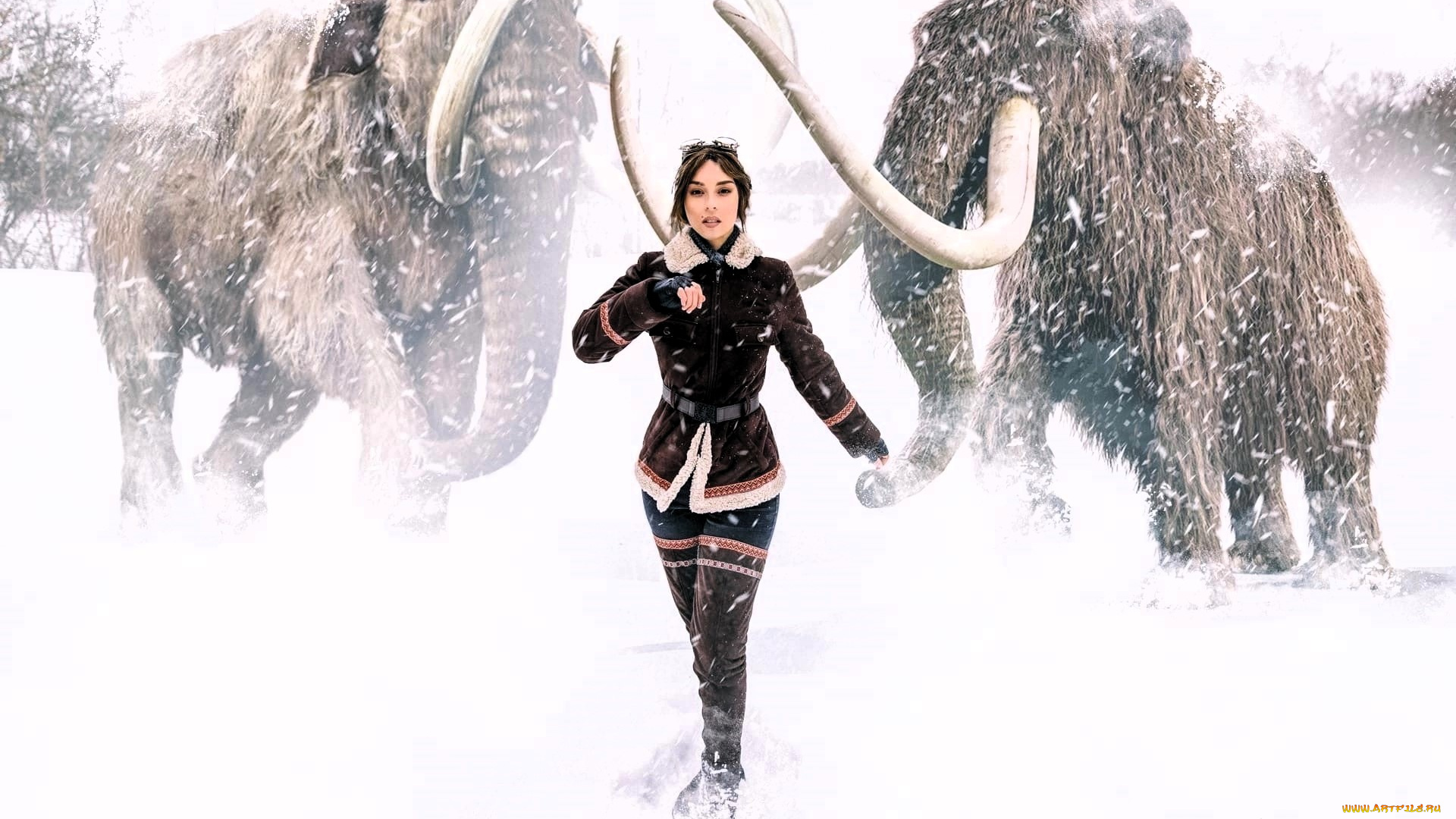 девушки, анна, шаховская, образ, косплей, наряд, костюм, сибирь, снег, зима, мамонты