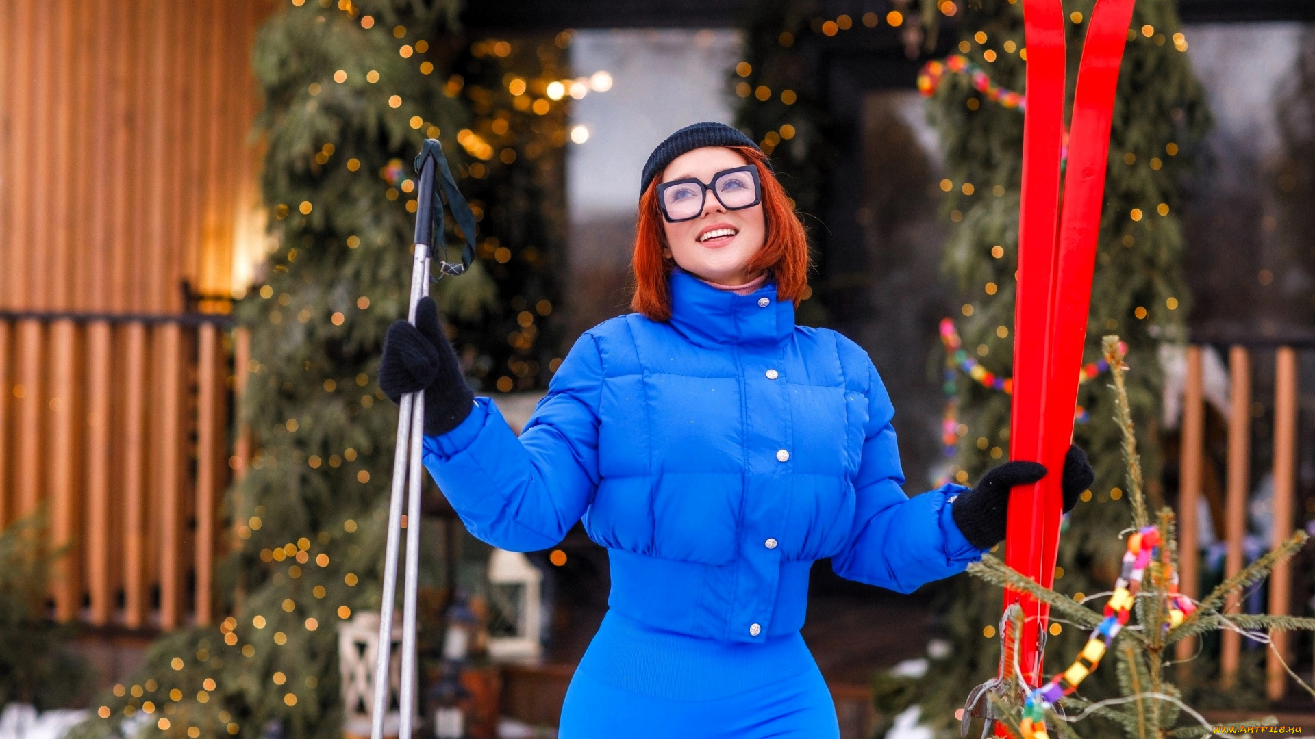 девушки, анна, шаховская, образ, косплей, наряд, костюм, очки, лыжи, дом, украшения, простоквашино