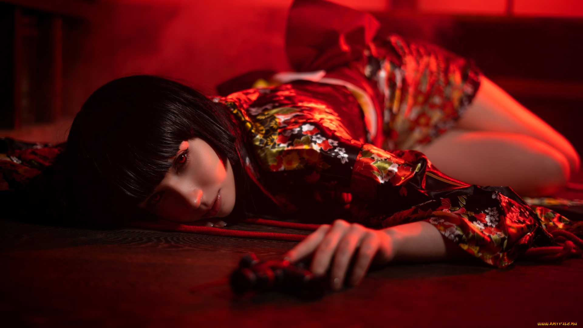 девушки, victoria, lirell, образ, косплей, наряд, костюм, кимоно, пистолет