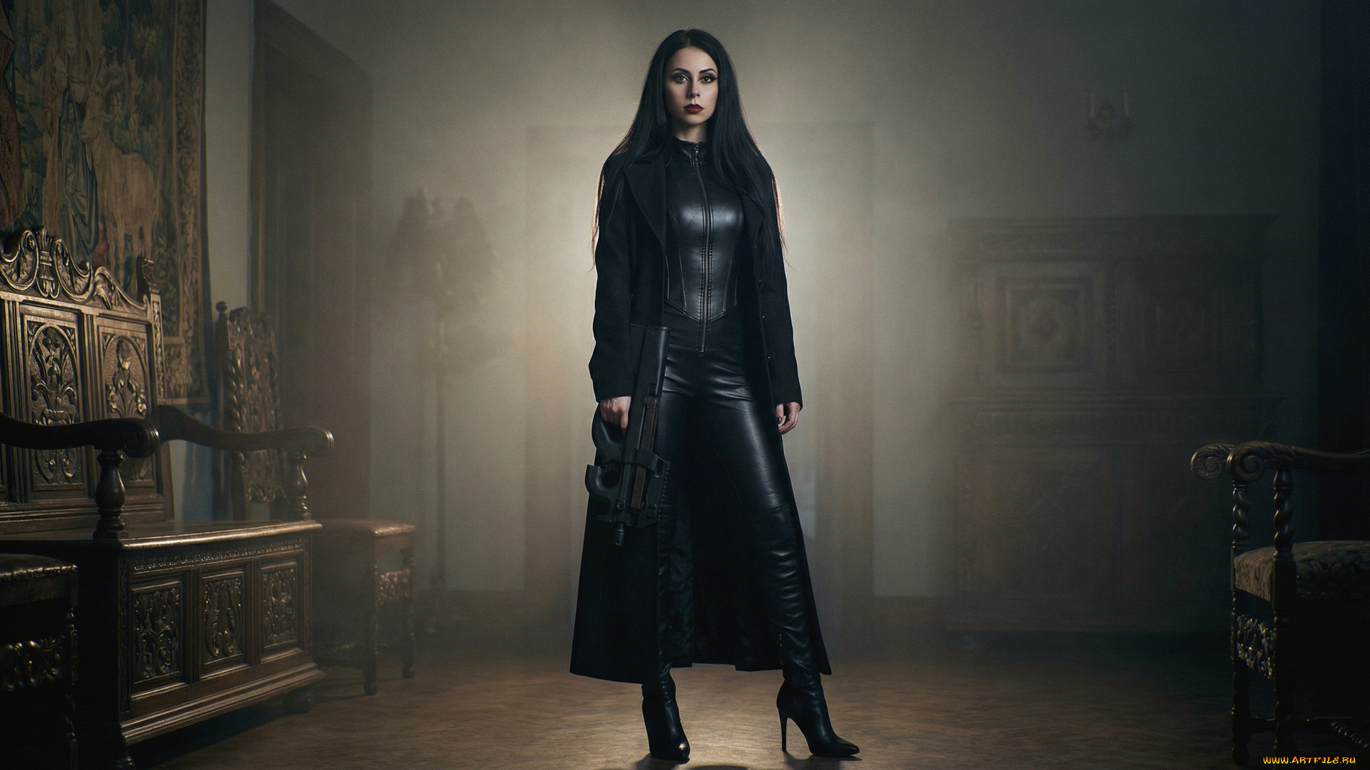 красивая, девушка, девушки, -, девушки, с, оружием, девушка, женщина, брюнетка, темноволосая, сексуальная, модель, звезда, позирует, разная, обувь, верхняя, стильная, одежда, нижнее, эротическое, бельё, трусы, лифчик, колготки, чулки, аксессуары, макияж, и, множество, элементов, на, фотографии