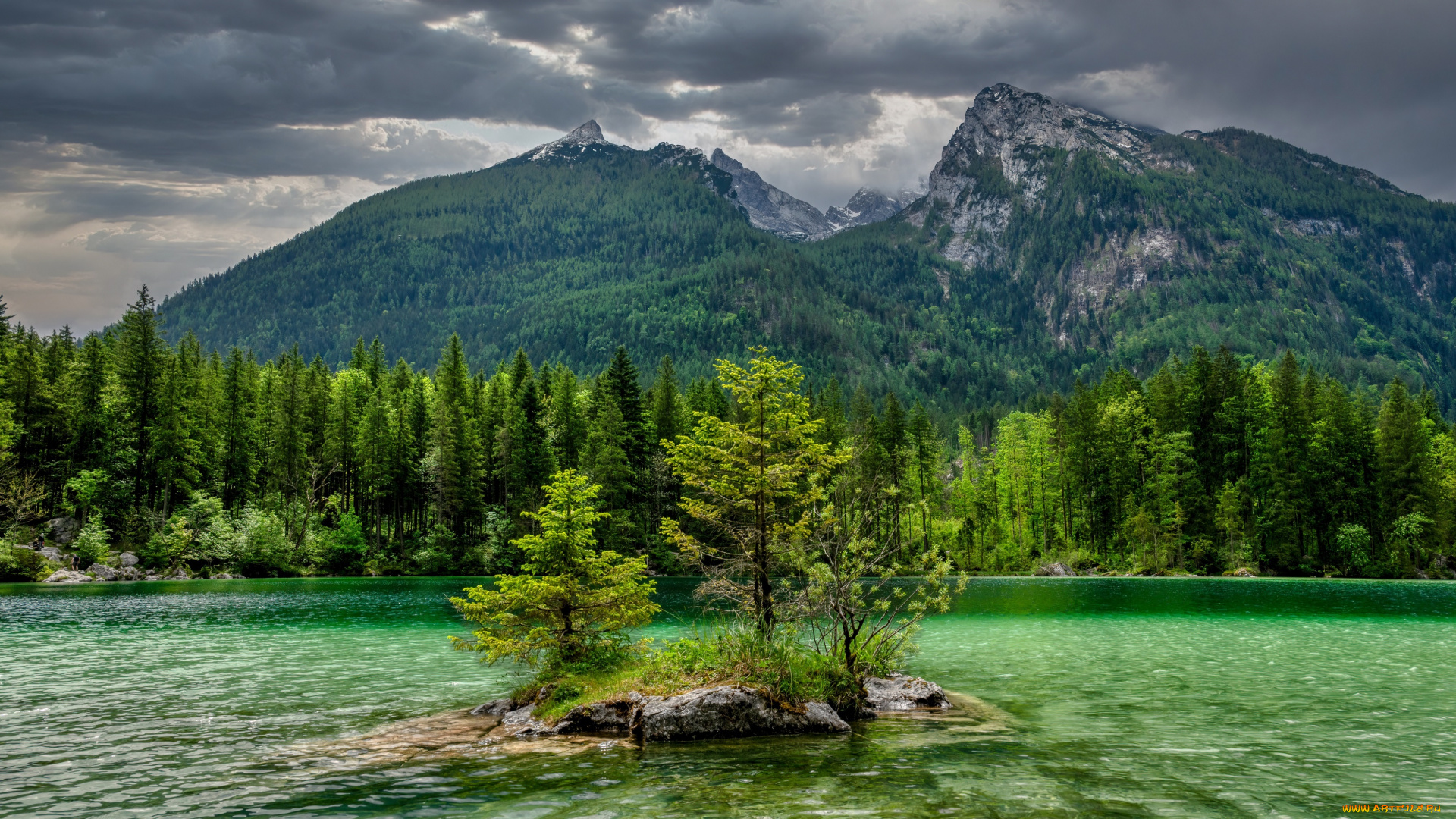 пейзаж, природа, реки, озера, небо, облака, скалы, деревья, лес, река, островок