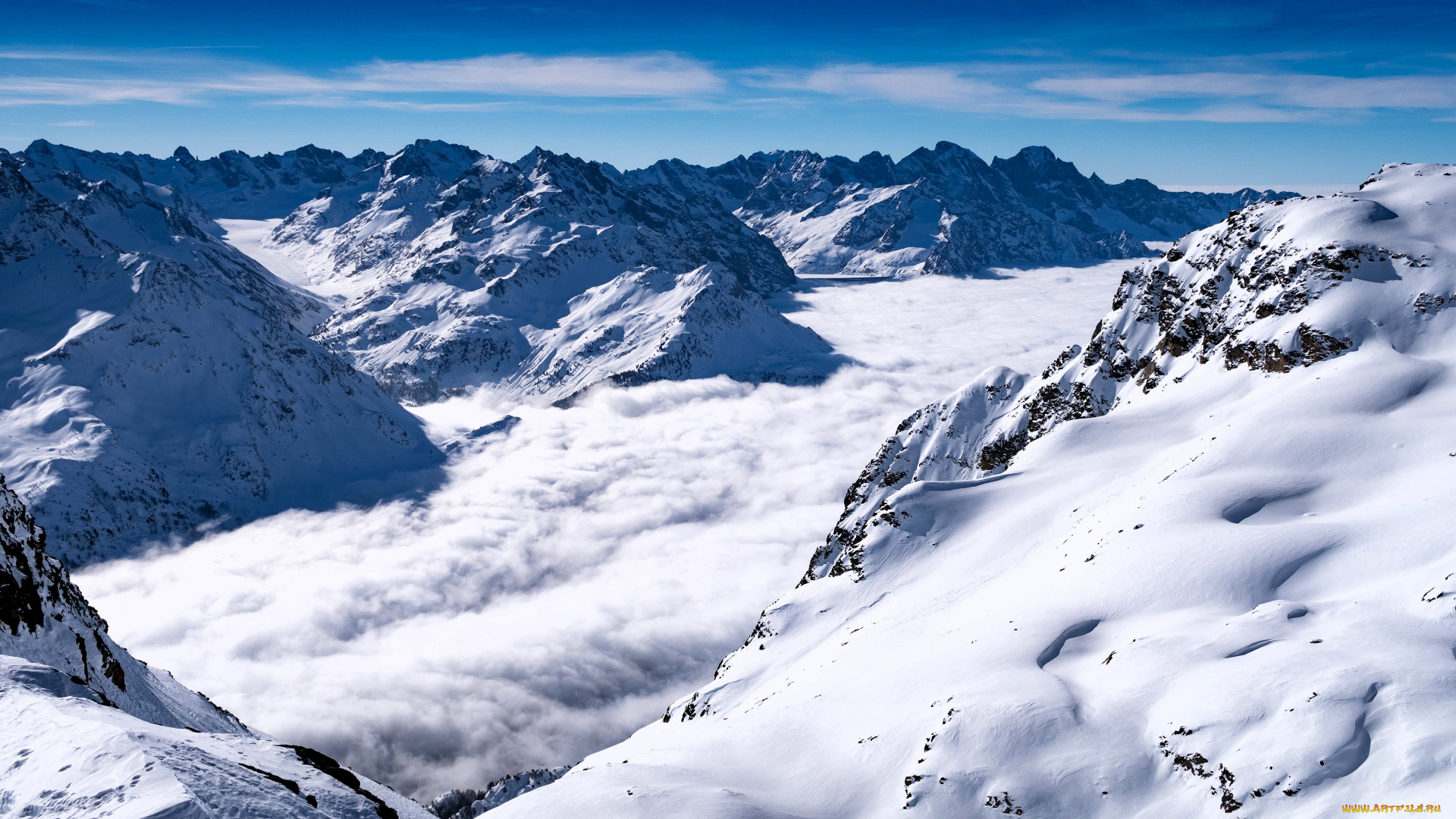 природа, горы, снег, небо, облака