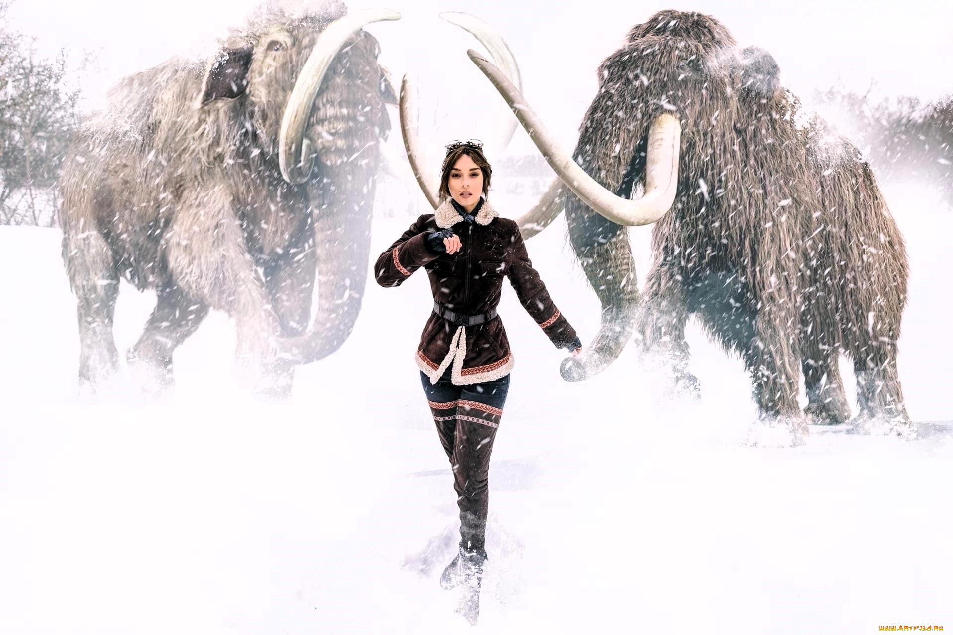 девушки, анна, шаховская, образ, косплей, наряд, костюм, сибирь, снег, зима, мамонты