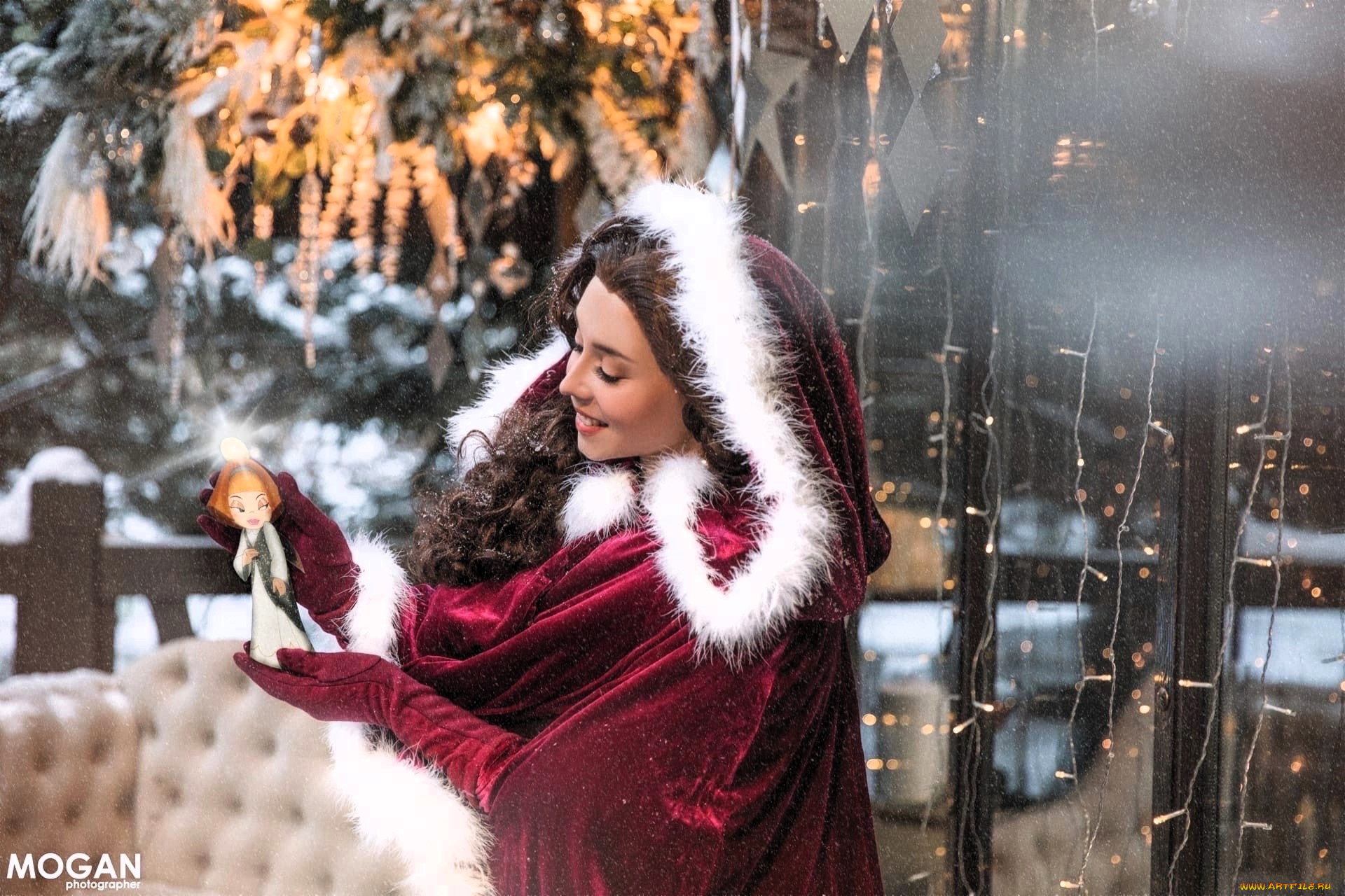 девушки, анна, шаховская, образ, косплей, наряд, костюм, плащ, кукла, гирлянда, снег