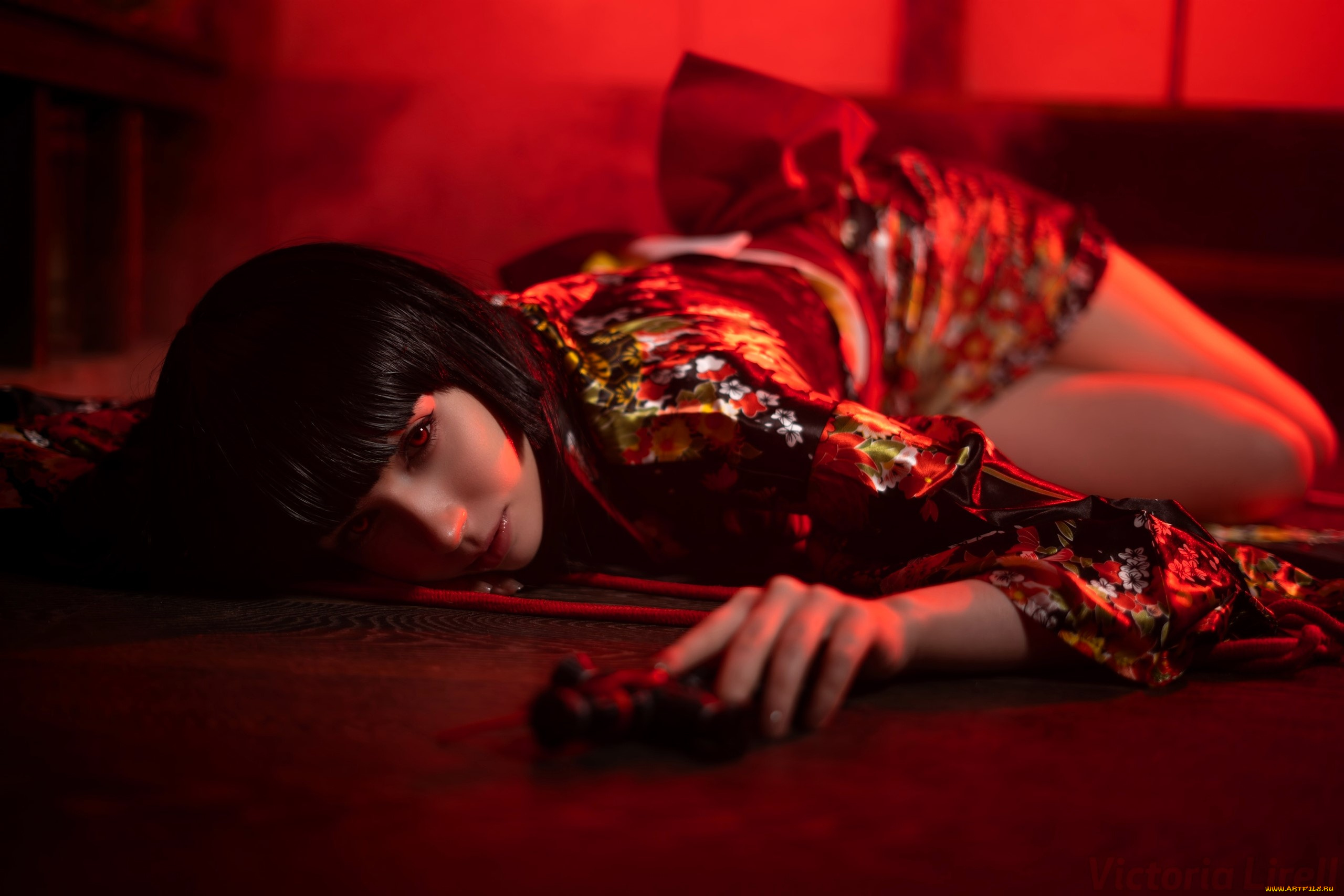 девушки, victoria, lirell, образ, косплей, наряд, костюм, кимоно, пистолет