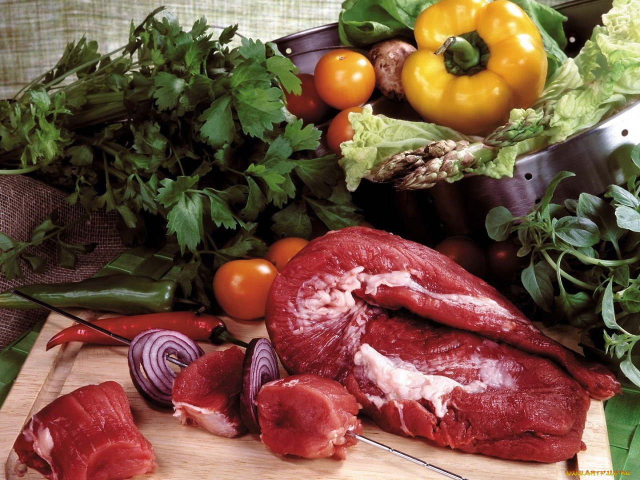 еда, мясные, блюда, помидоры, томаты, перец