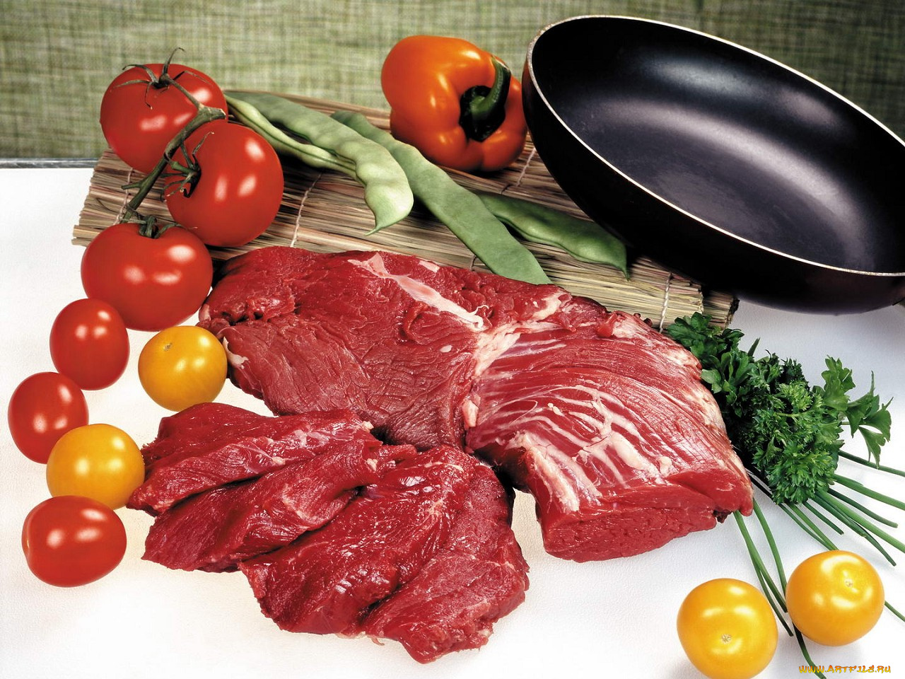 еда, мясные, блюда, томаты, помидоры