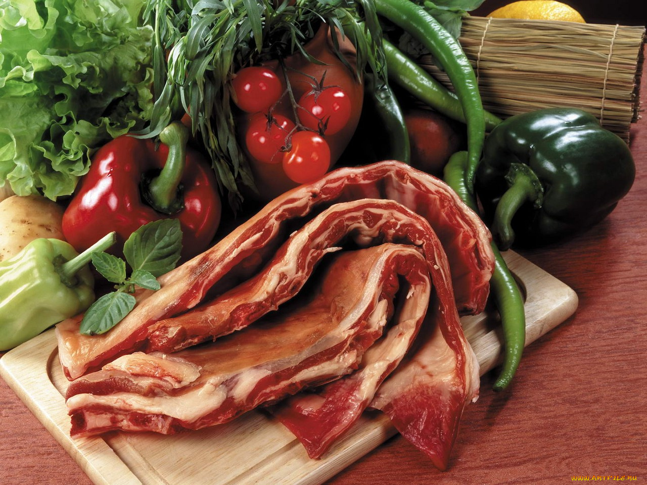 еда, мясные, блюда, томаты, помидоры, зелень