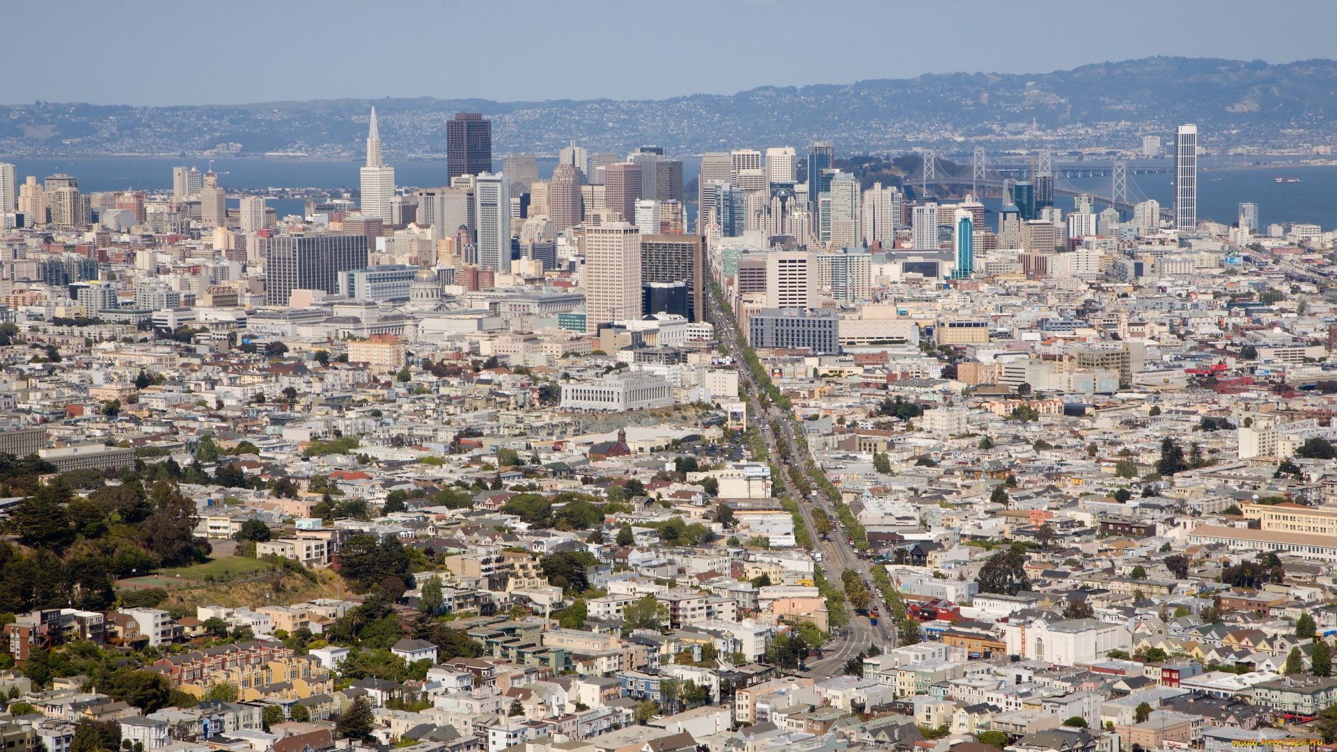 сан, франциско, сша, города, дома, дорога, небоскребы, мост