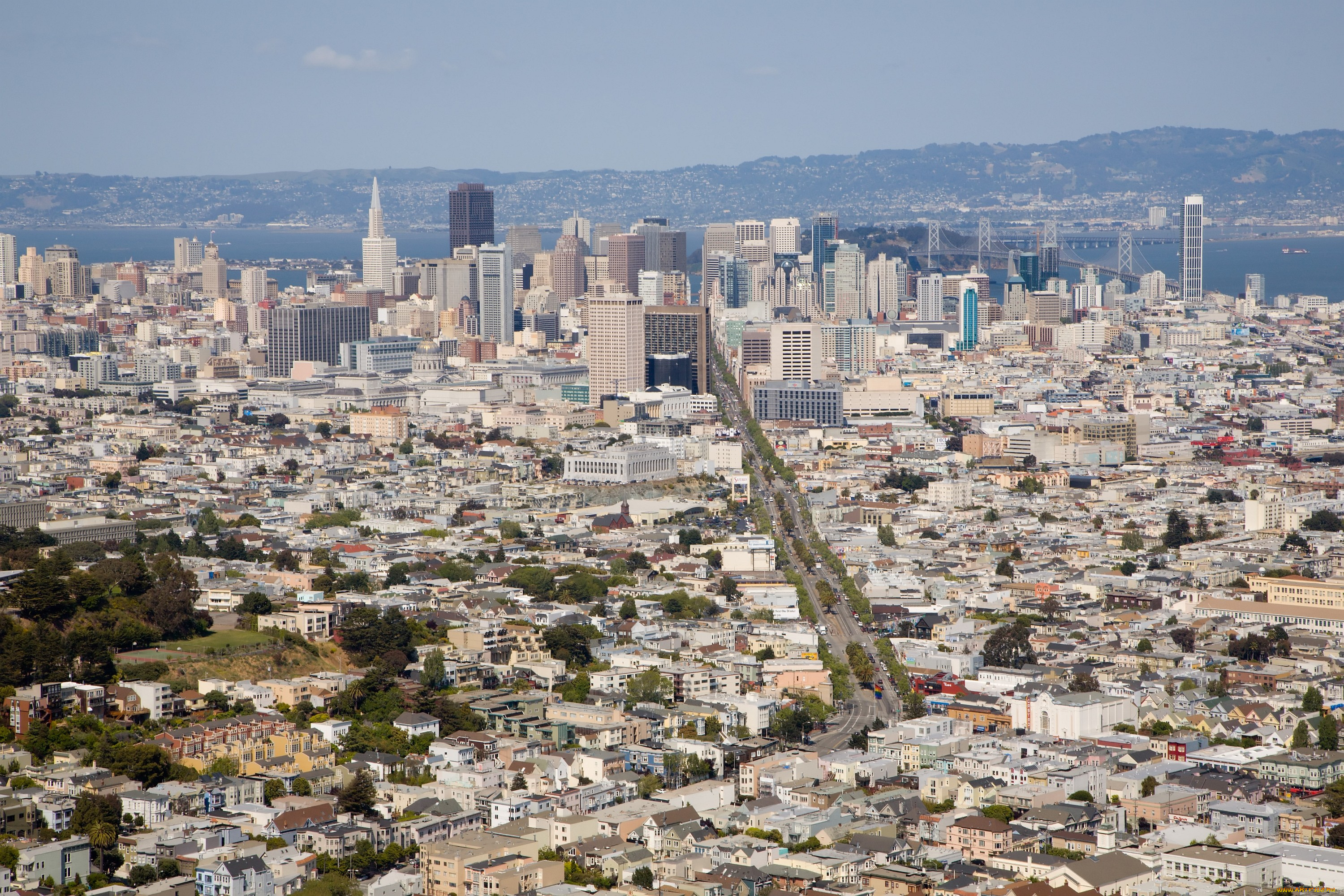 сан, франциско, сша, города, дома, дорога, небоскребы, мост