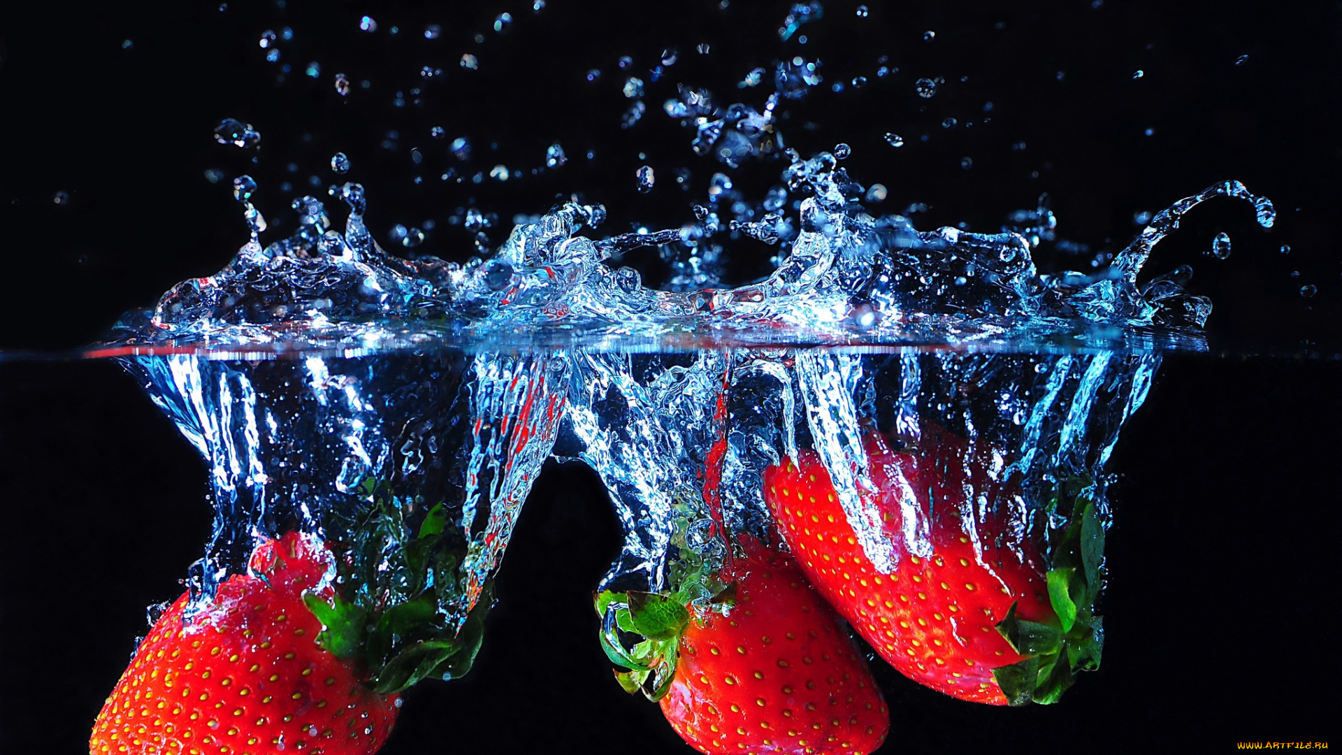 еда, клубника, земляника, брызги, вода