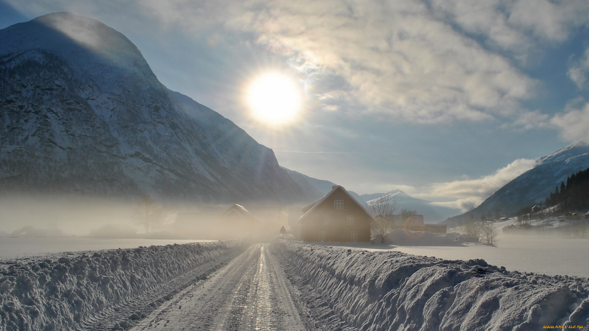 природа, дороги, сугробы, горы, дорога, снег