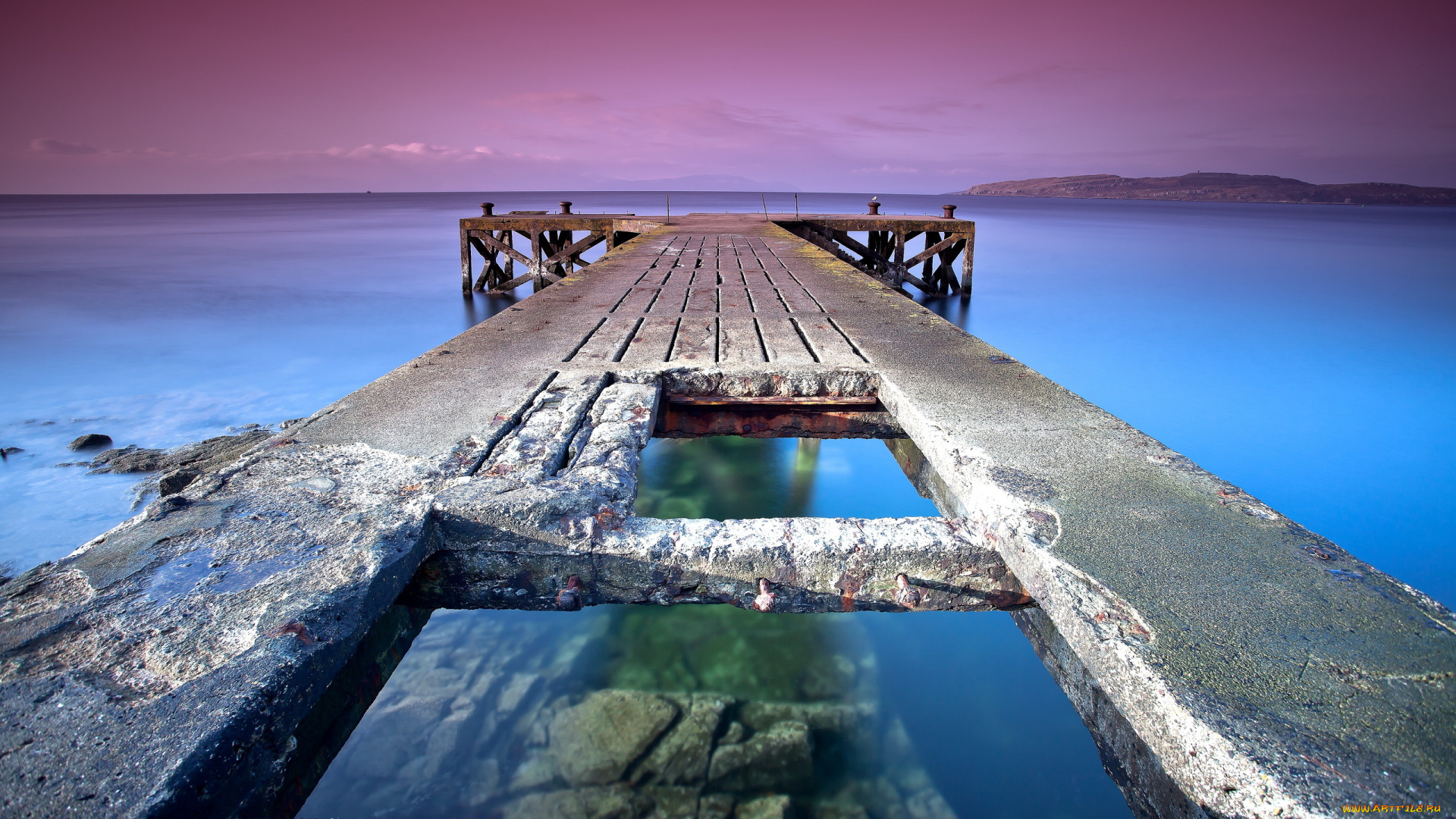 природа, побережье, океан, горизонт, помост