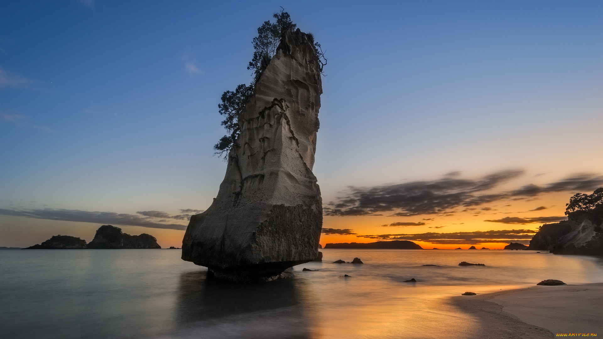 природа, побережье, пляж, каменный, столб, скалы, океан