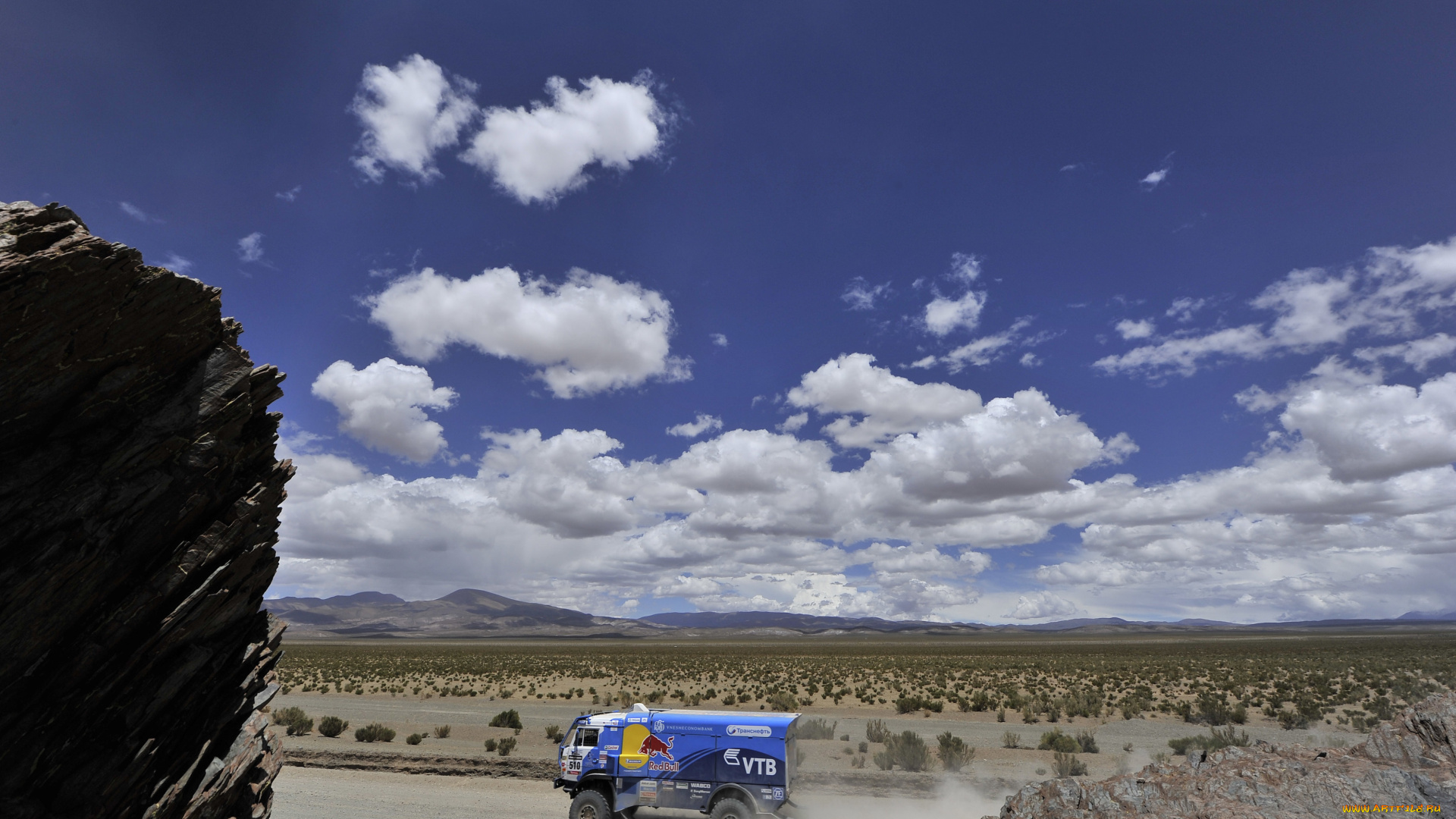 спорт, авторалли, грузовик, ралли, дакар, red, bull, синий, dakar, облака, камаз