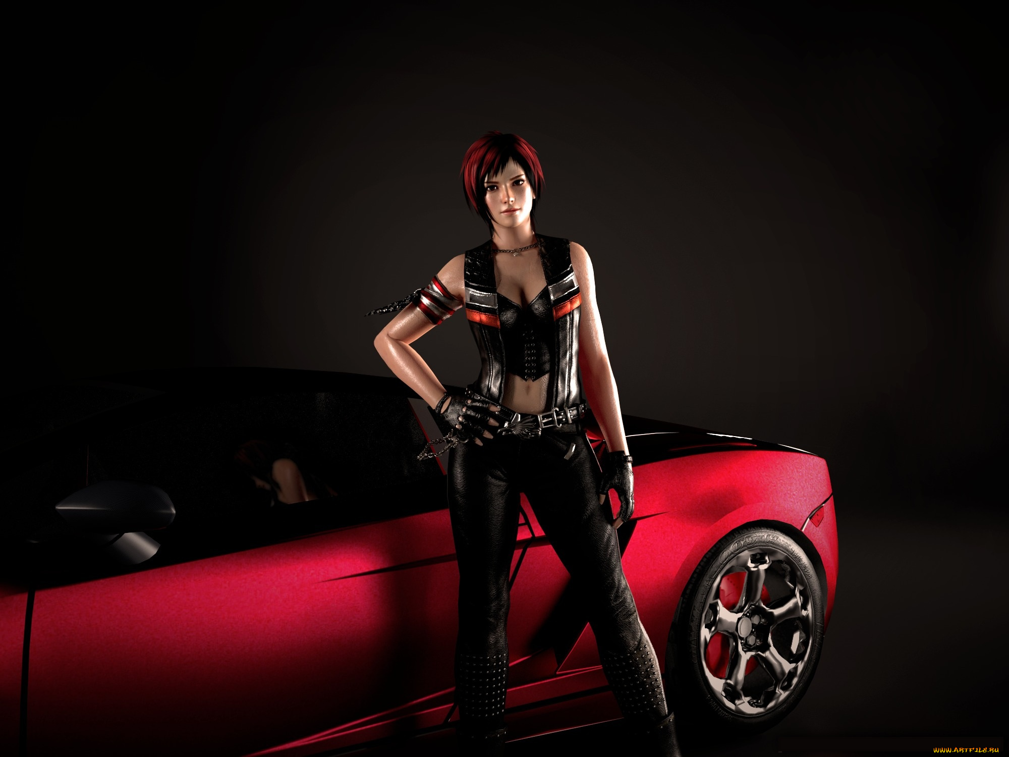 3д, графика, people, люди, girl, красная, тачка, doa5, mila, девушка