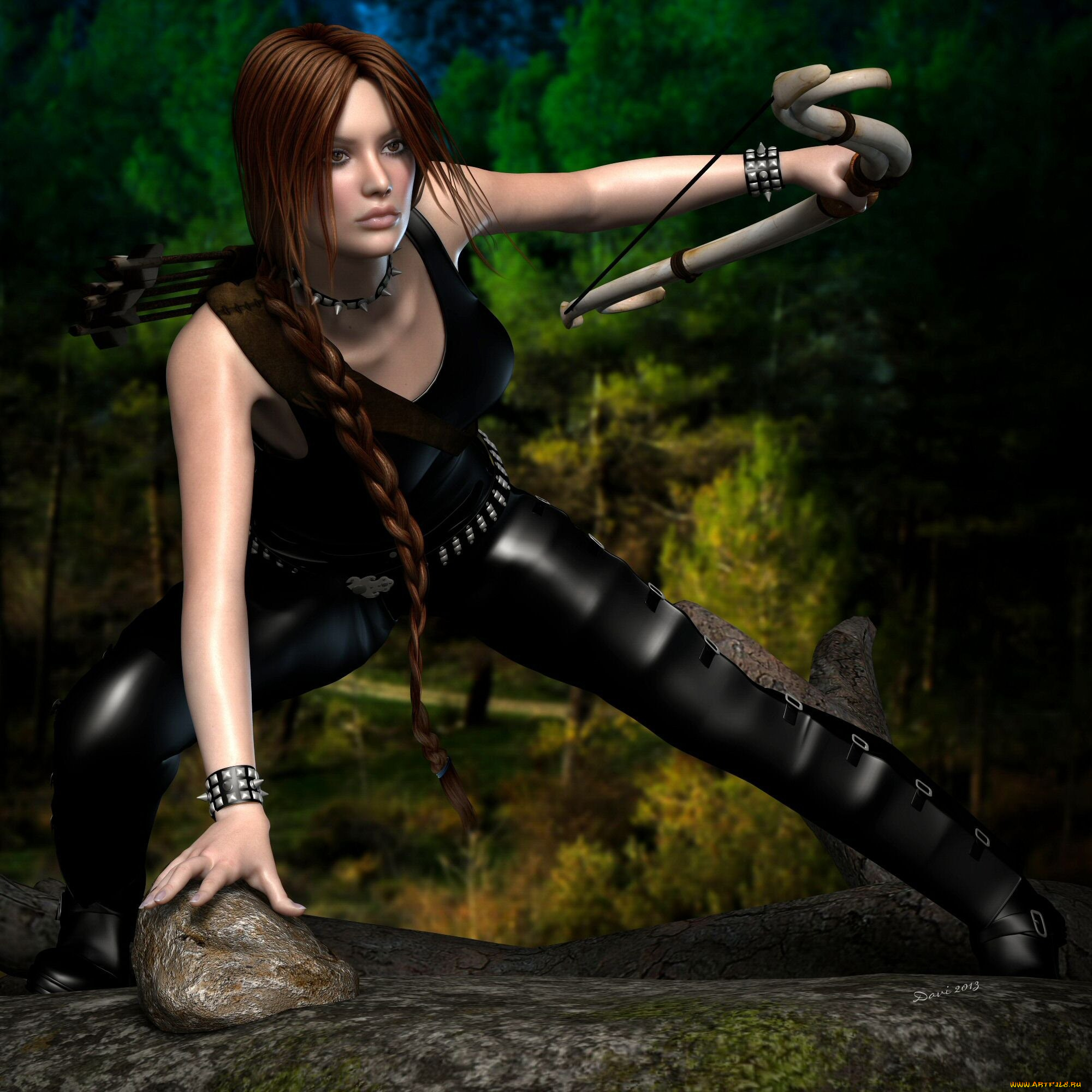 3д, графика, amazon, амазонки, лук, девушка, камень