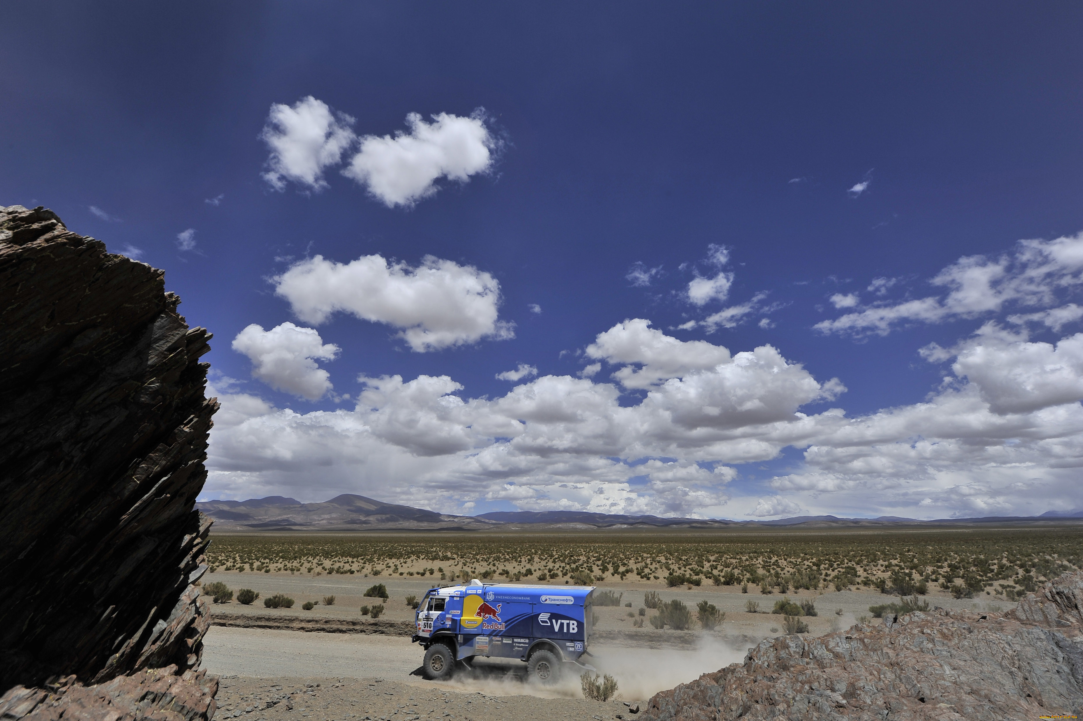 спорт, авторалли, грузовик, ралли, дакар, red, bull, синий, dakar, облака, камаз