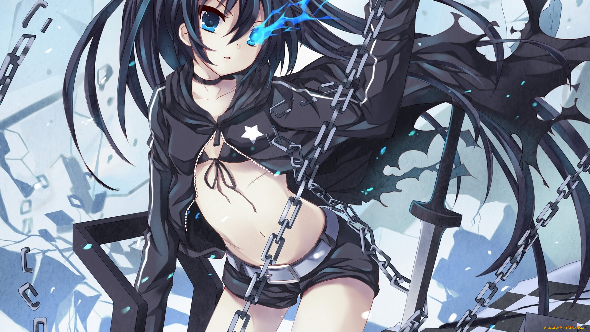 аниме, black, rock, shooter, катана, меч, курой, девушка, black, rock, shooter, мато