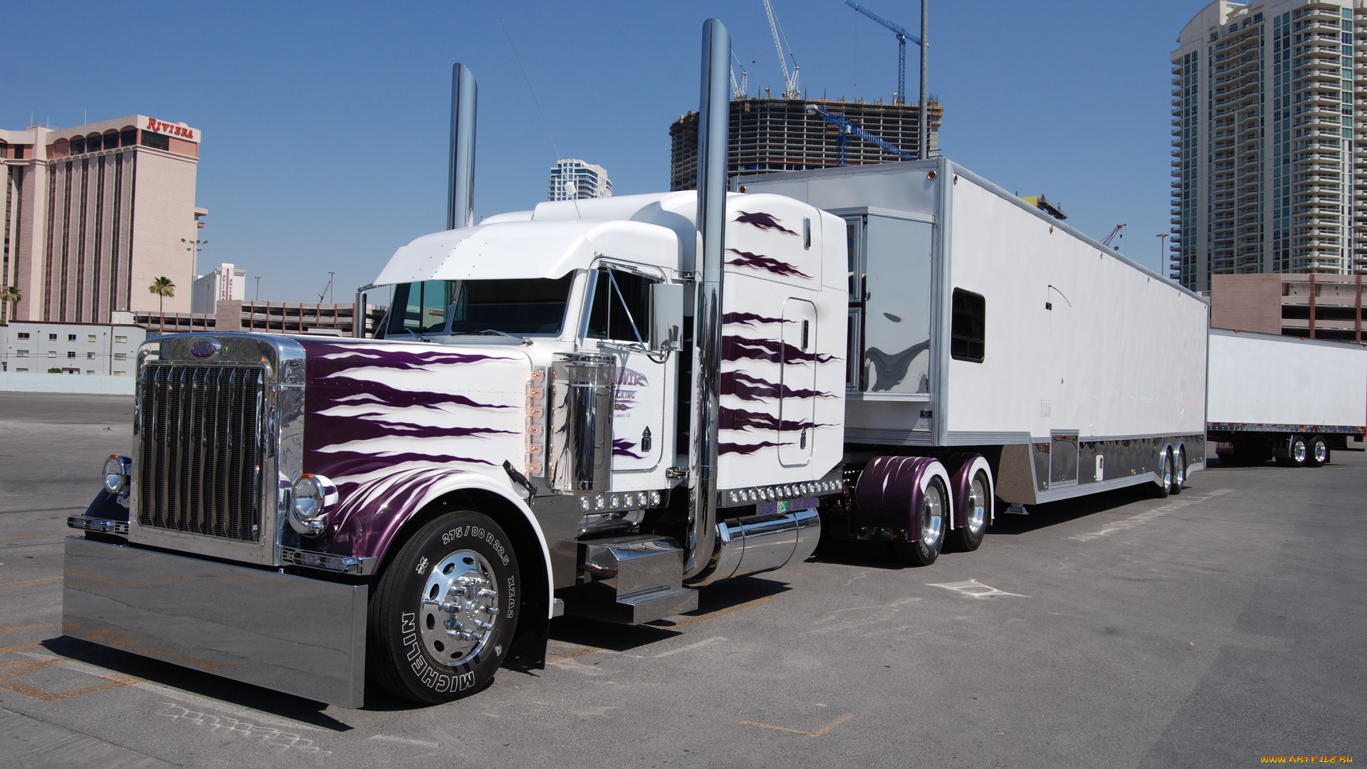 автомобили, peterbilt, стоянка, грузовик, автомобиль, дома, стройка