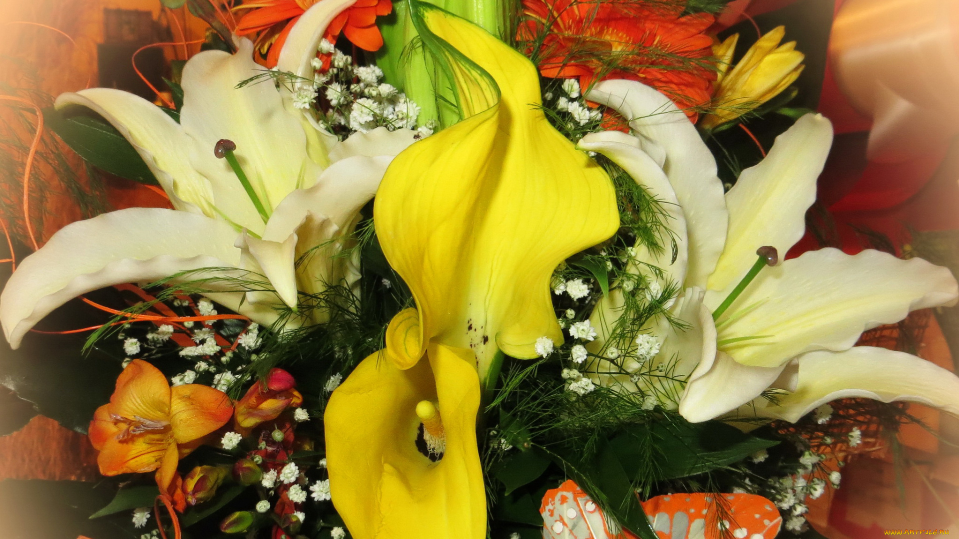 цветы, букеты, , композиции, букет, фрезии, лилии, каллы, герберы