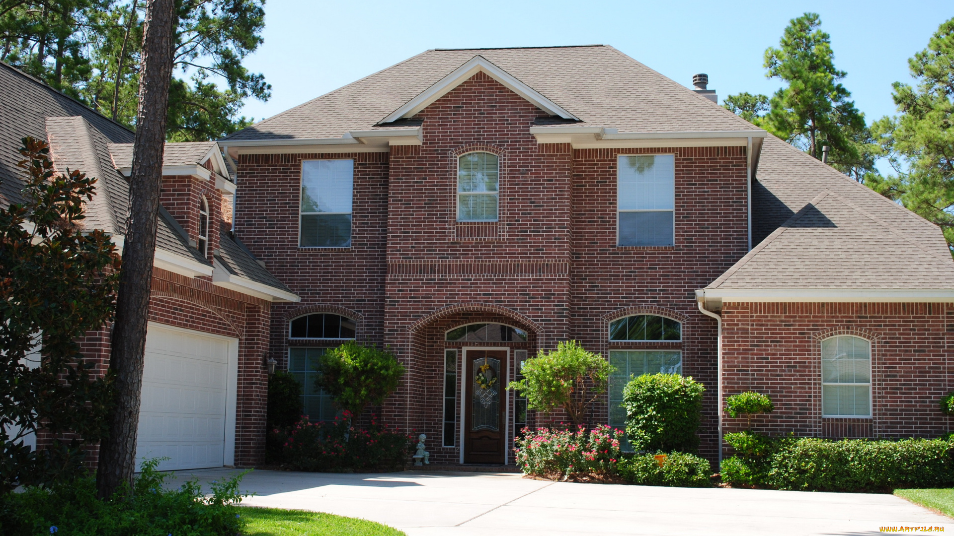 города, -, здания, , дома, дома, ландшафт, деревья, клумбы