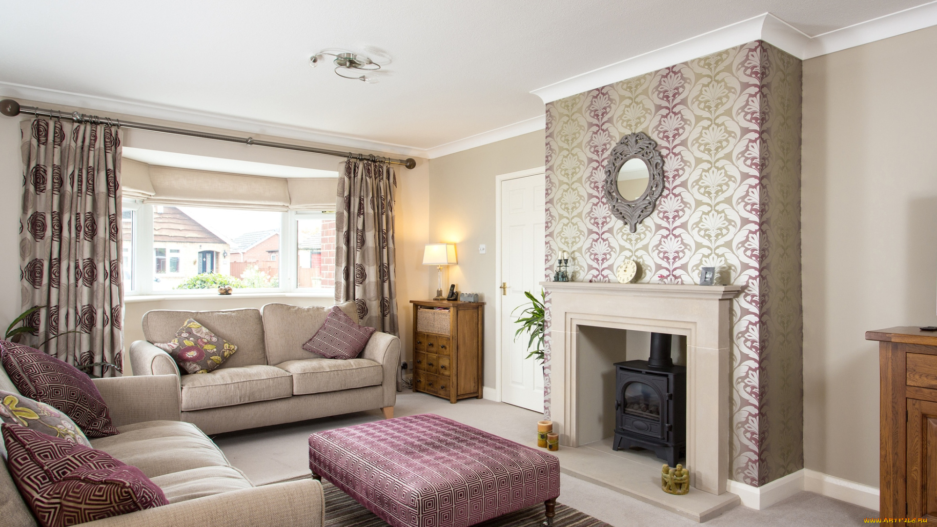 интерьер, гостиная, дизайн, камин