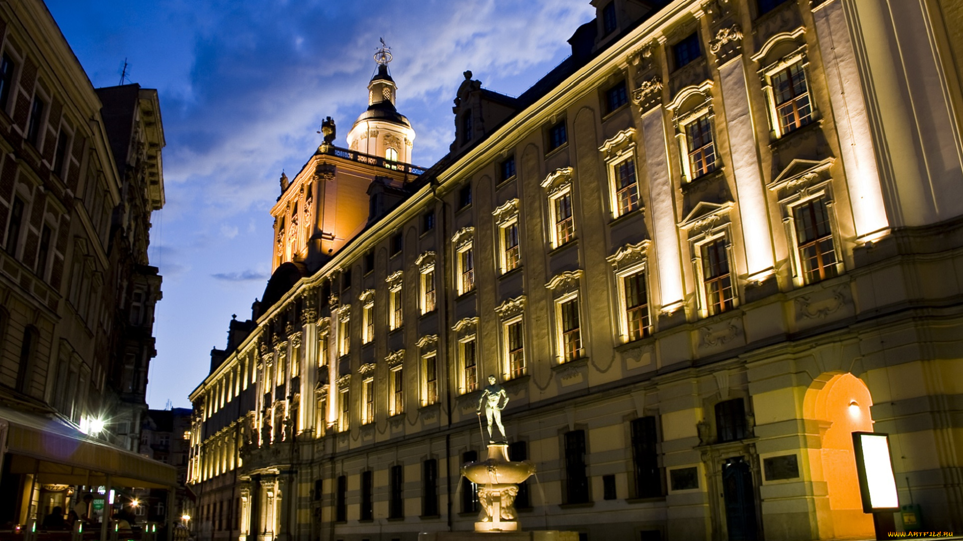 wroclaw, , poland, города, -, здания, , дома, здание, окна, стена, вечер