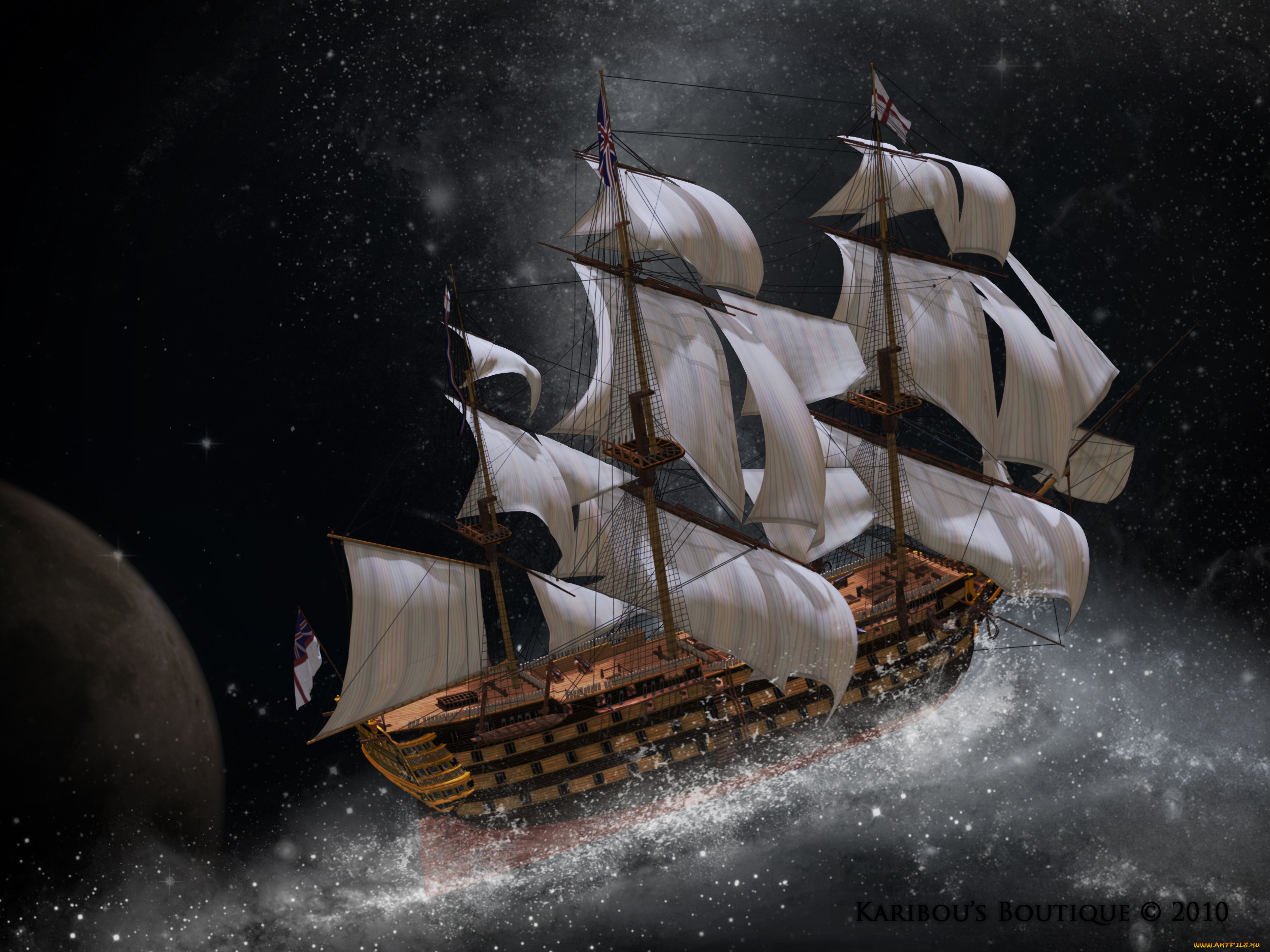 корабли, 3d, брызги, парусник