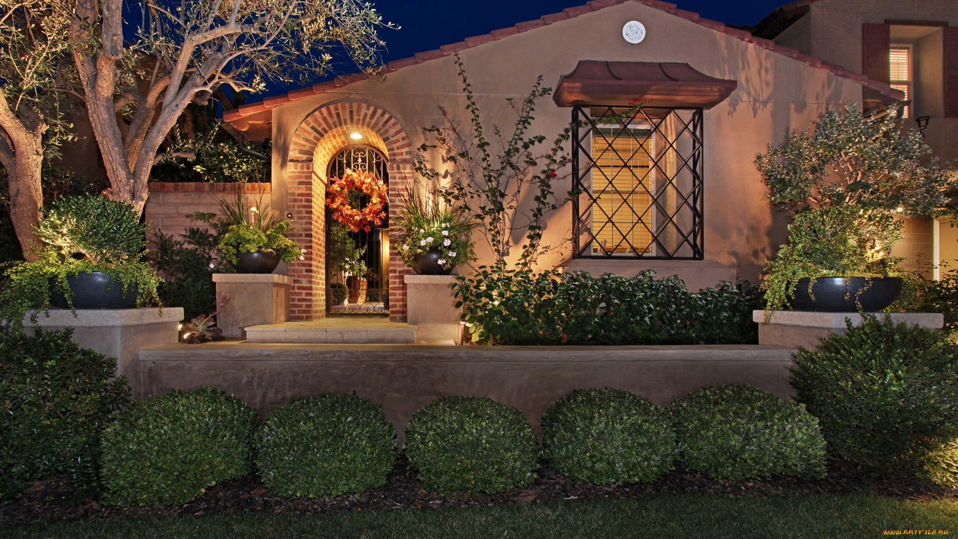 города, -, здания, , дома, город, кусты, ночь, особняк, дом