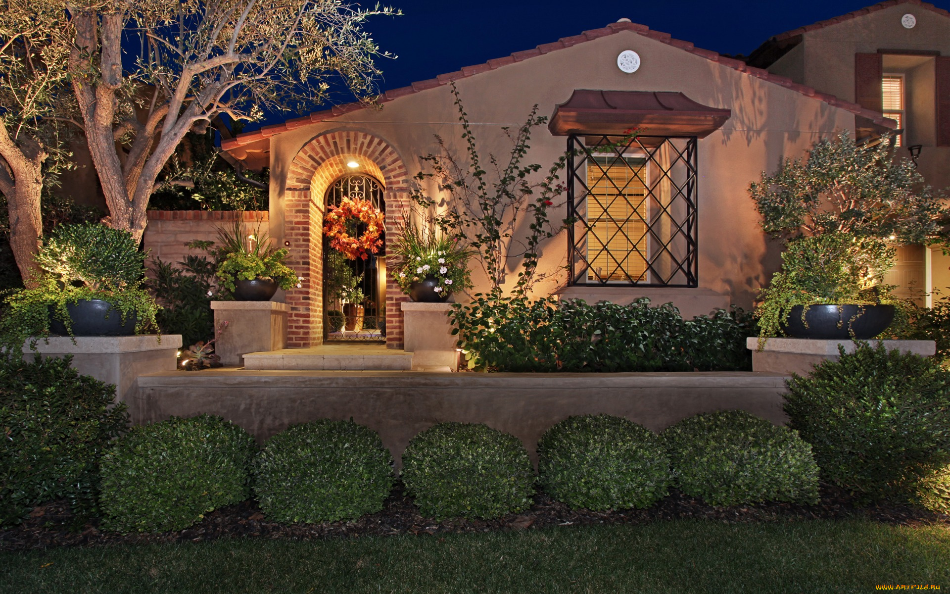 города, -, здания, , дома, город, кусты, ночь, особняк, дом