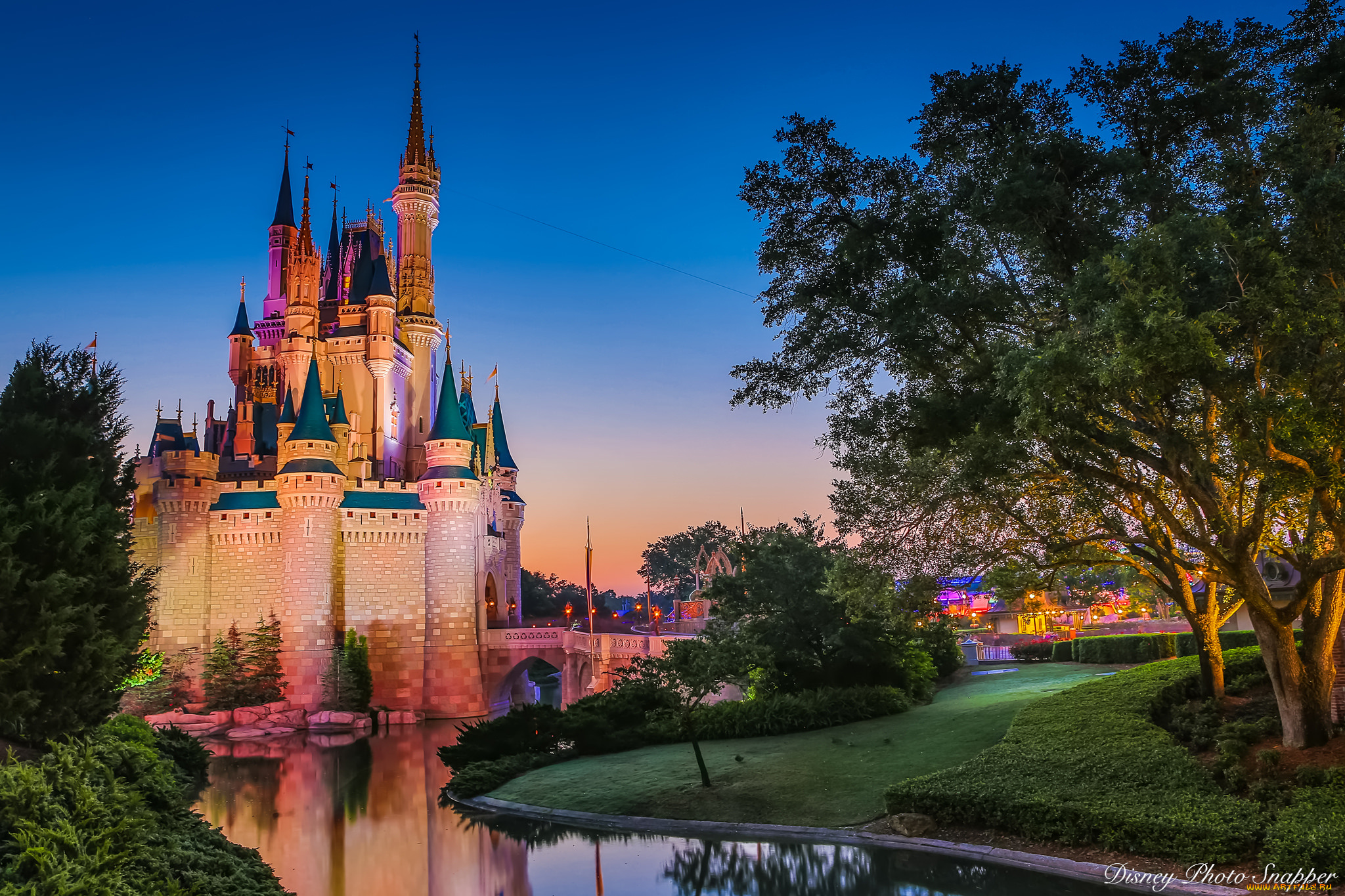 early, morning, sunrise, at, cinderella, castle, города, диснейленд, стены, башни, замок